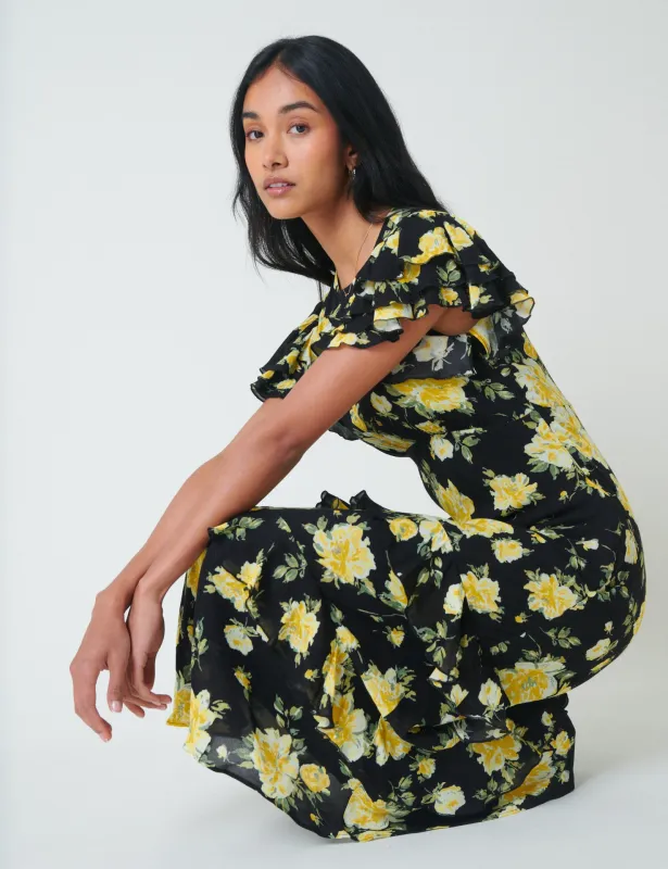 Black Floral Marley Midi Dress sold by Nobody's Child