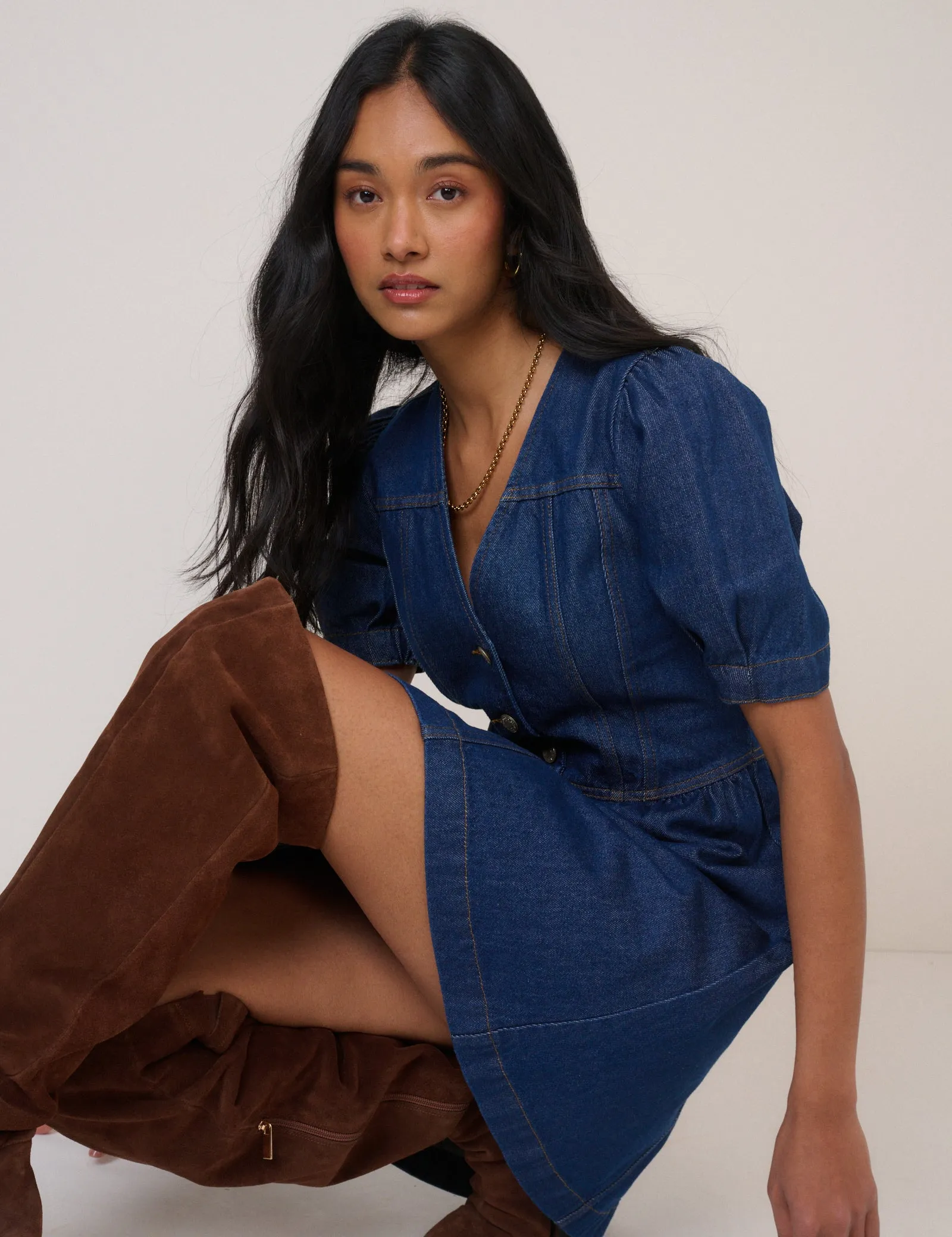 Blue Denim Puff Sleeve Sienna Mini Dress sold by Nobody's Child product image thumbnail 2