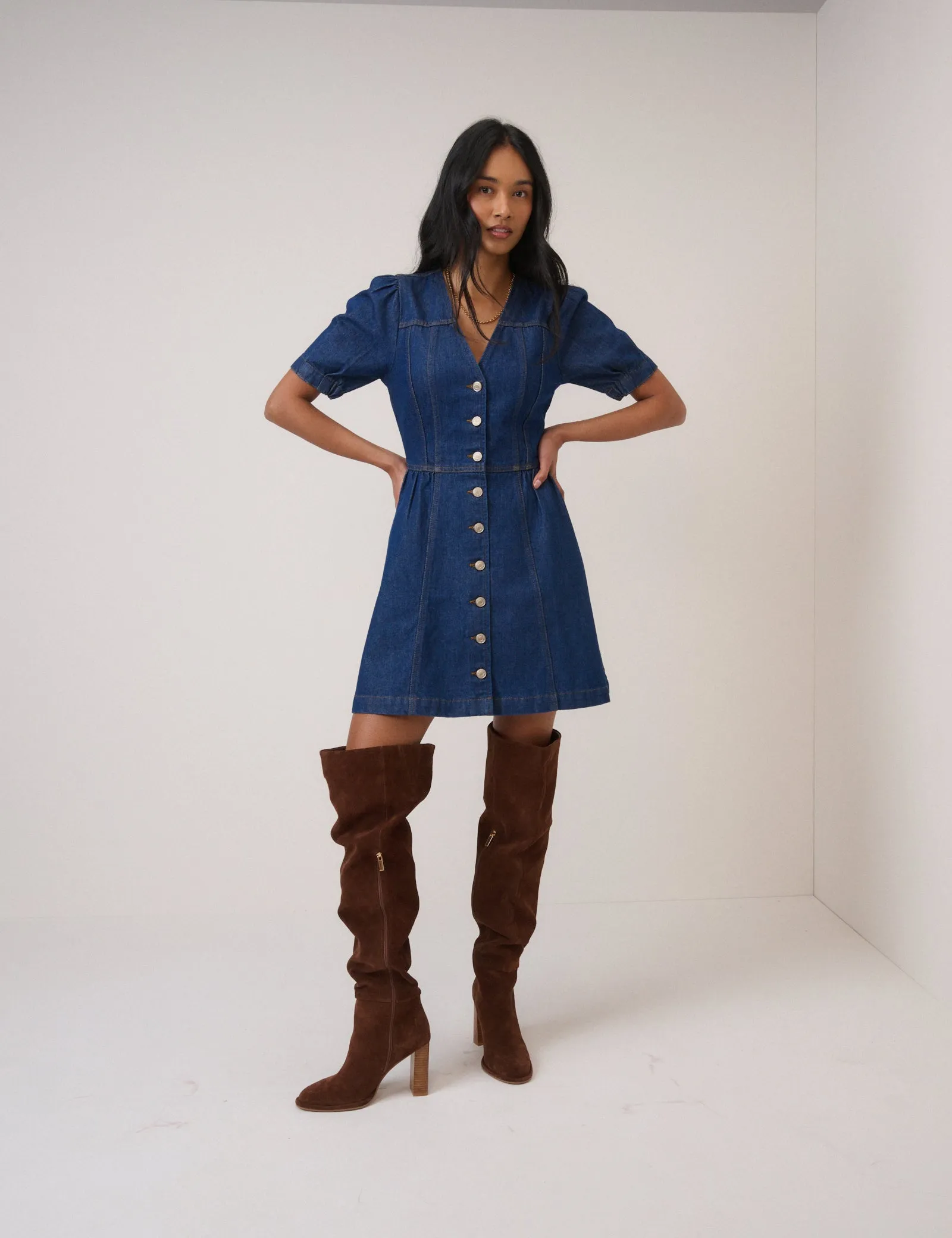 Blue Denim Puff Sleeve Sienna Mini Dress sold by Nobody's Child product image thumbnail 4