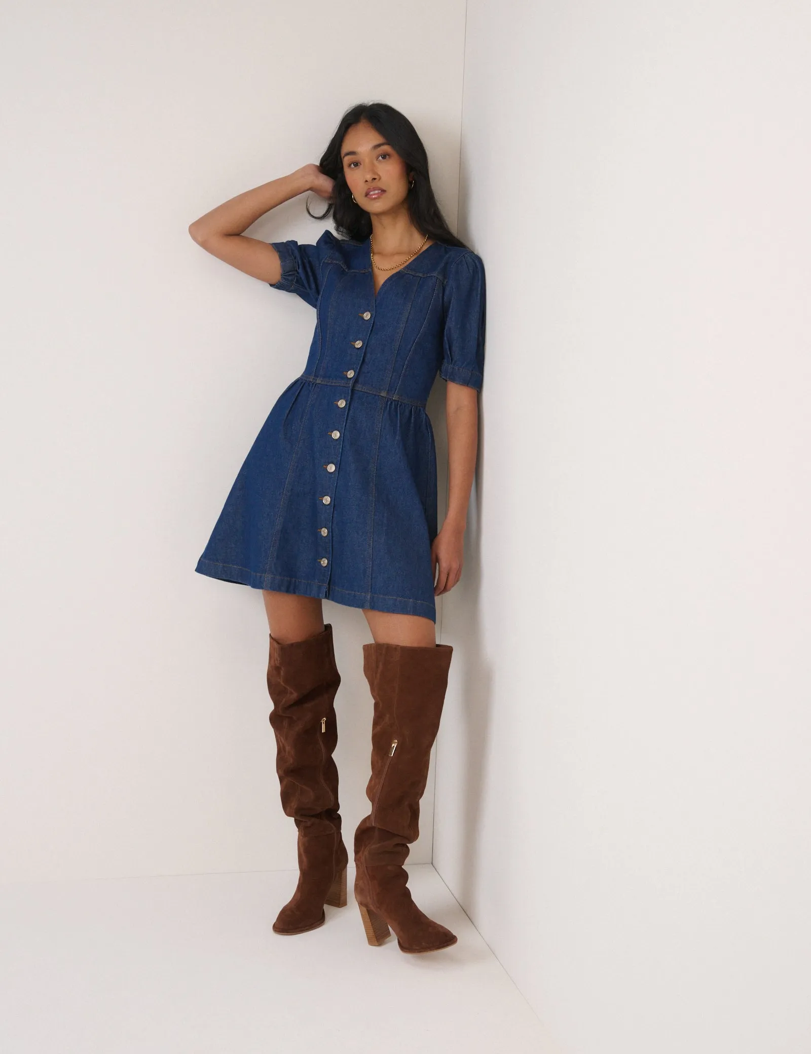 Blue Denim Puff Sleeve Sienna Mini Dress sold by Nobody's Child product image thumbnail 5