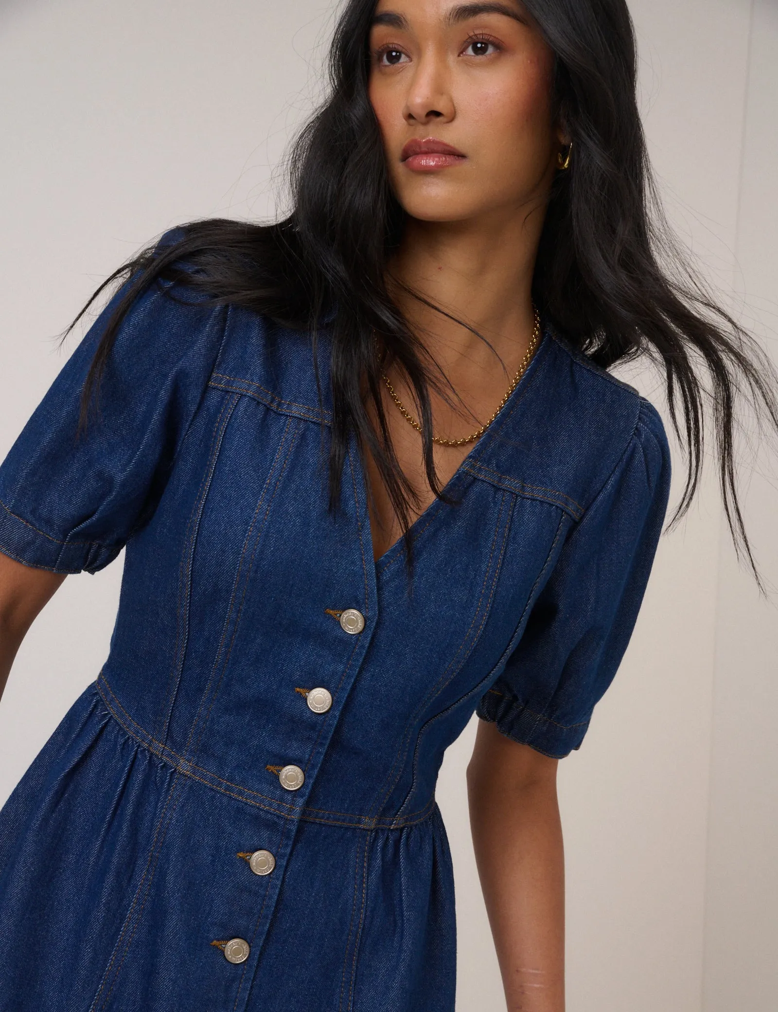 Blue Denim Puff Sleeve Sienna Mini Dress sold by Nobody's Child product image thumbnail 3