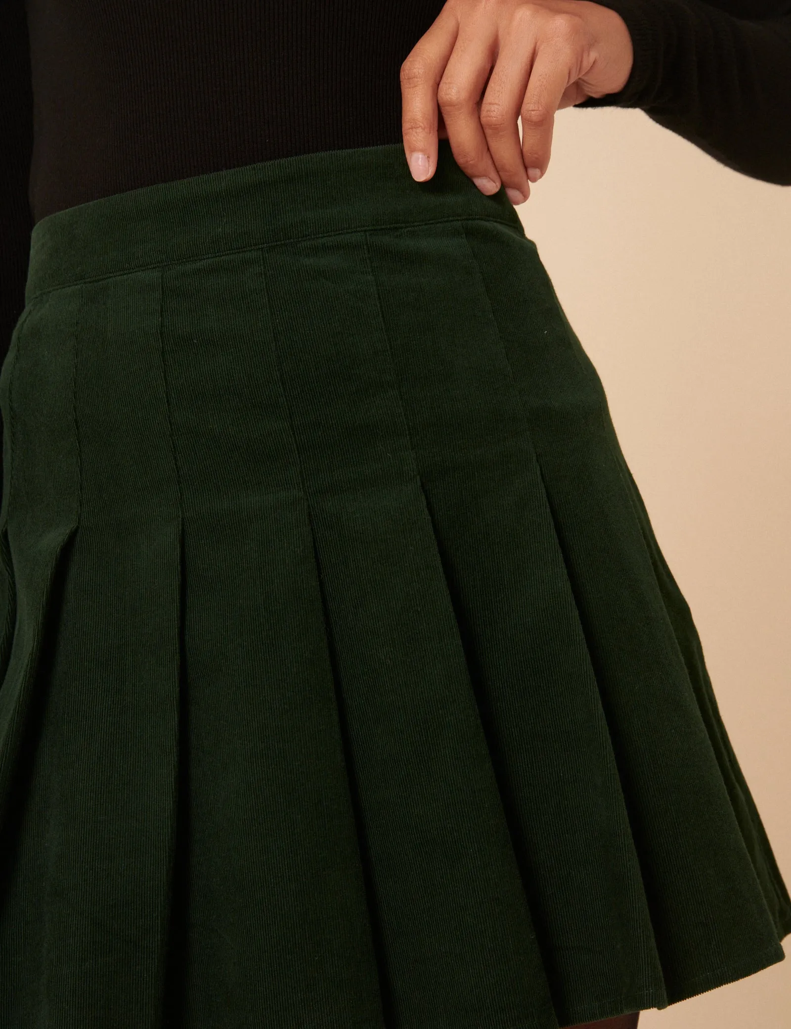Green Cord Pleated Mini Skirt sold by Nobody's Child product image thumbnail 2