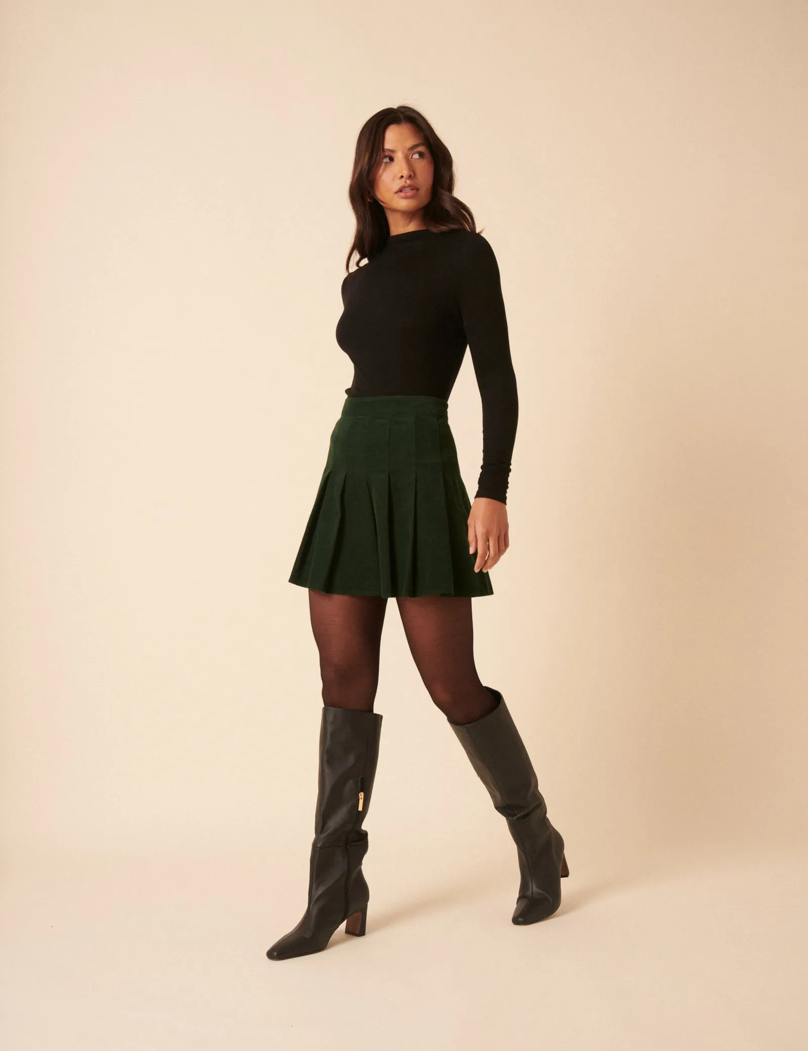 Green Cord Pleated Mini Skirt sold by Nobody's Child product image thumbnail 3