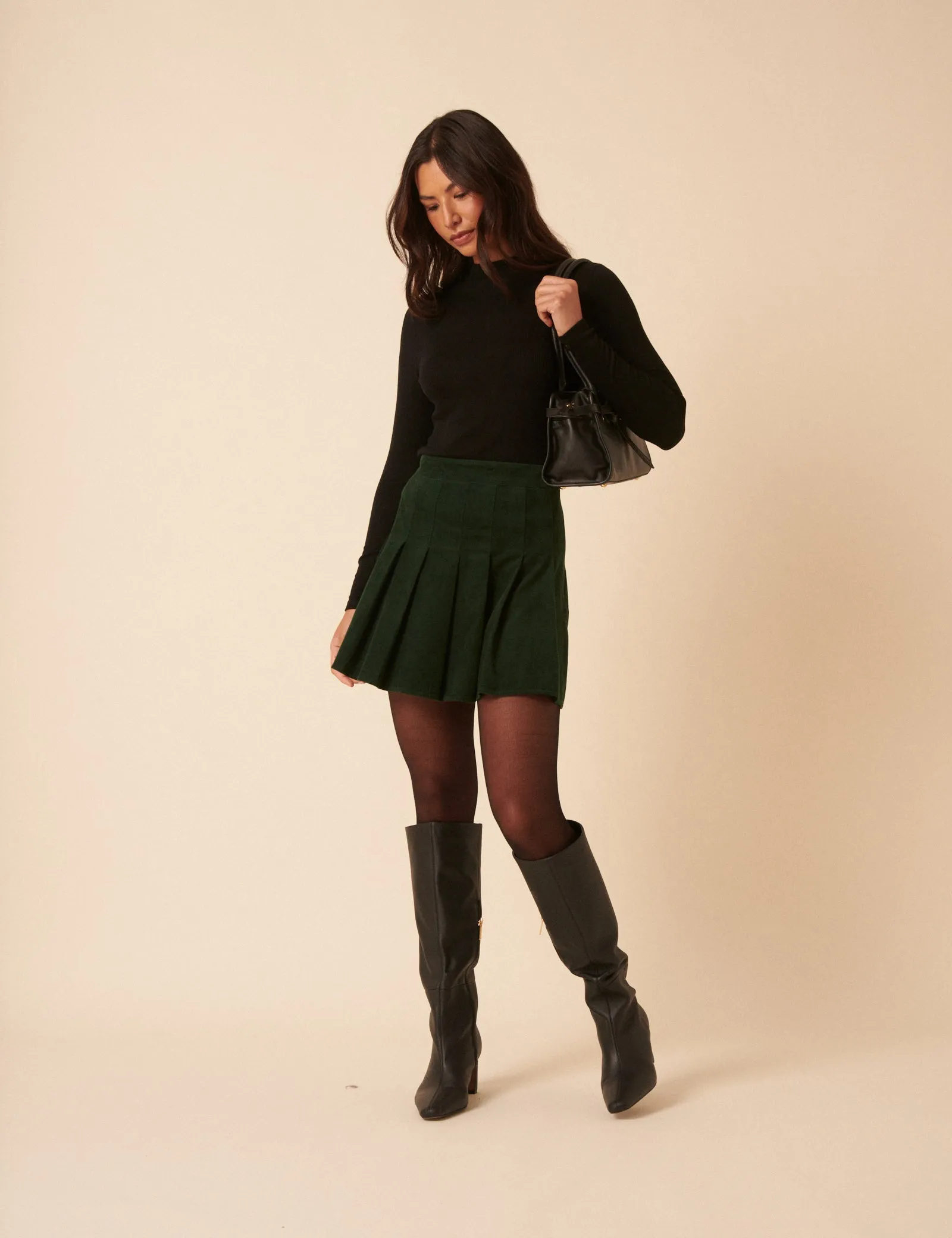 Green Cord Pleated Mini Skirt sold by Nobody's Child product image thumbnail 4