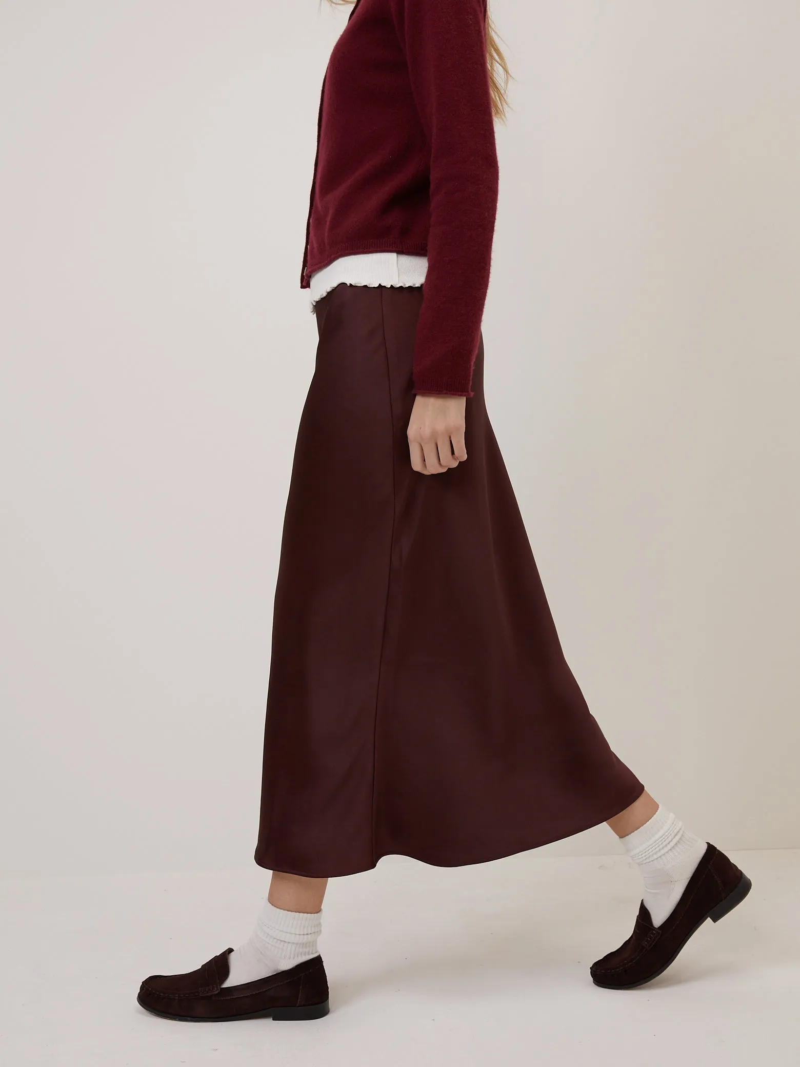 Burgundy Satin Mila Midi Slip Skirt sold by Nobody's Child product image thumbnail 2