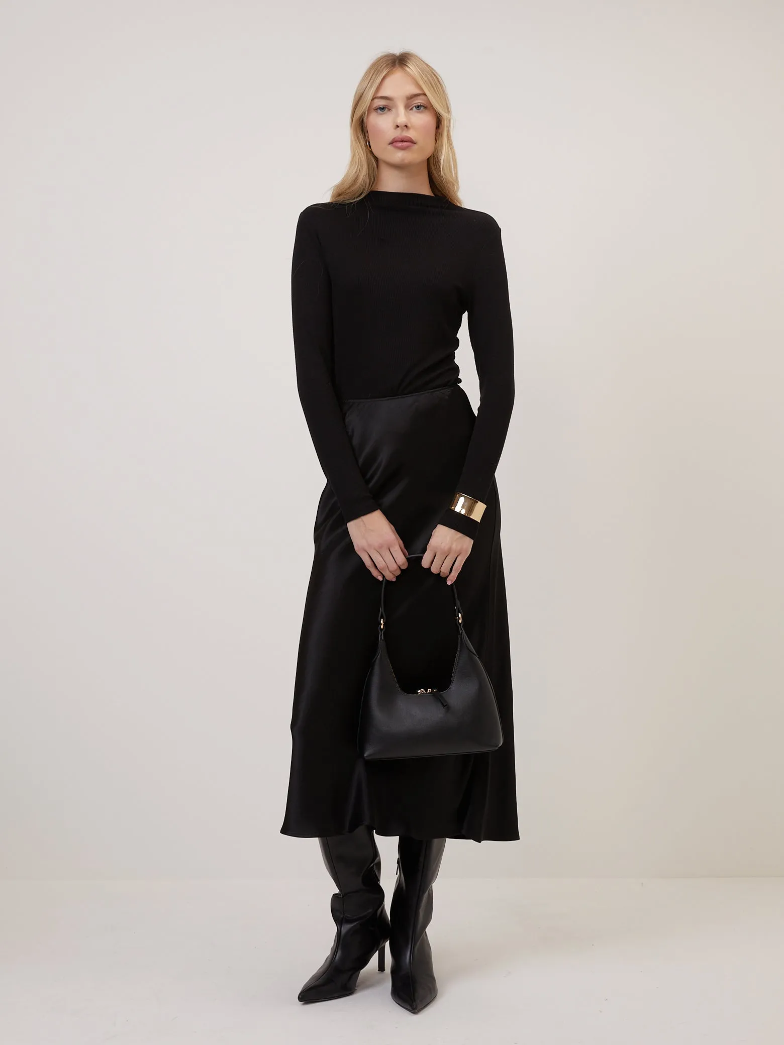 Black Satin Mila Midi Slip Skirt sold by Nobody's Child product image thumbnail 3