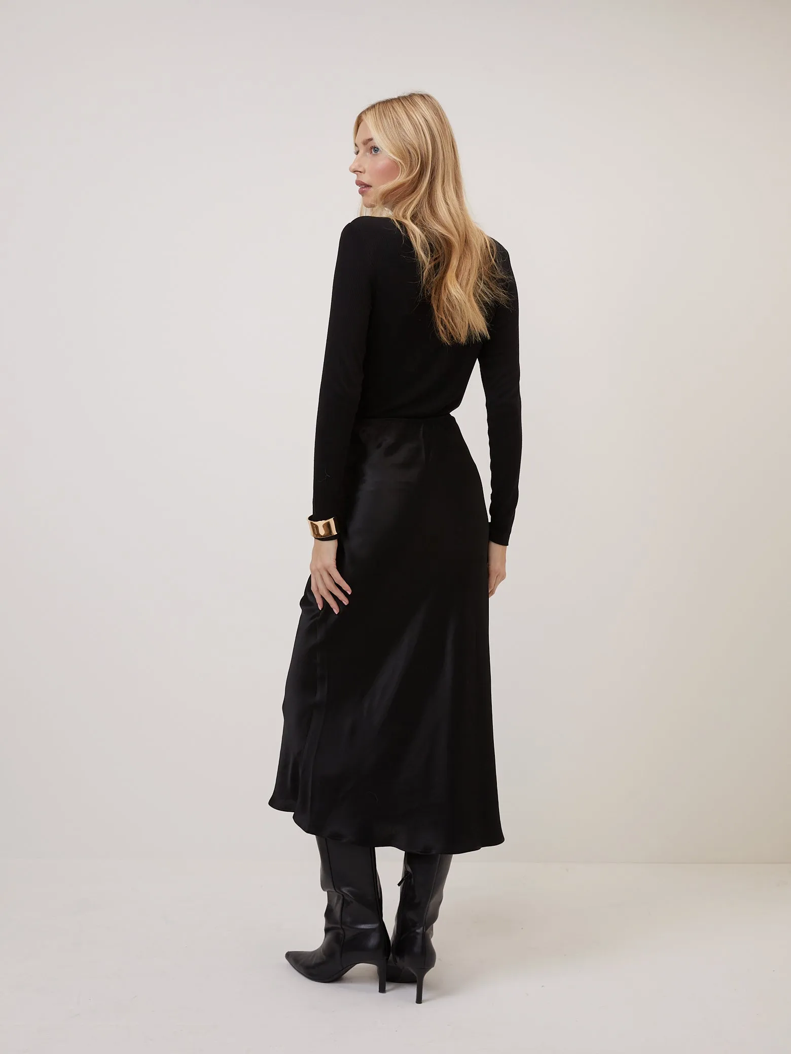 Black Satin Mila Midi Slip Skirt sold by Nobody's Child product image thumbnail 5