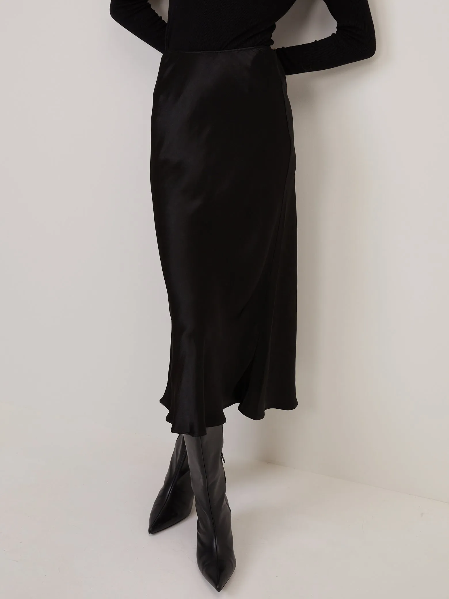 Black Satin Mila Midi Slip Skirt sold by Nobody's Child product image thumbnail 2