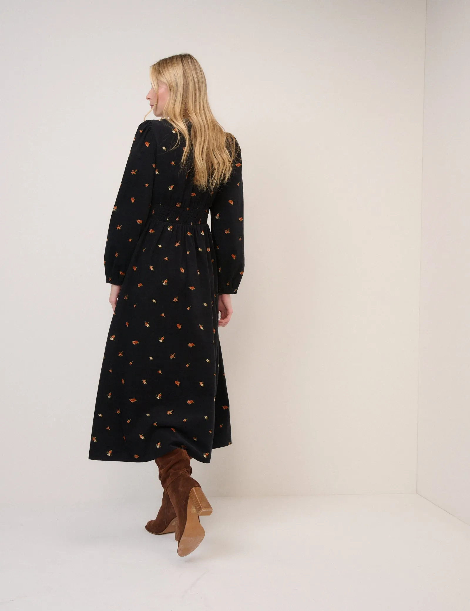 Black Cord Floral Riley Shirred Waist Midi Dress sold by Nobody's Child product image thumbnail 5