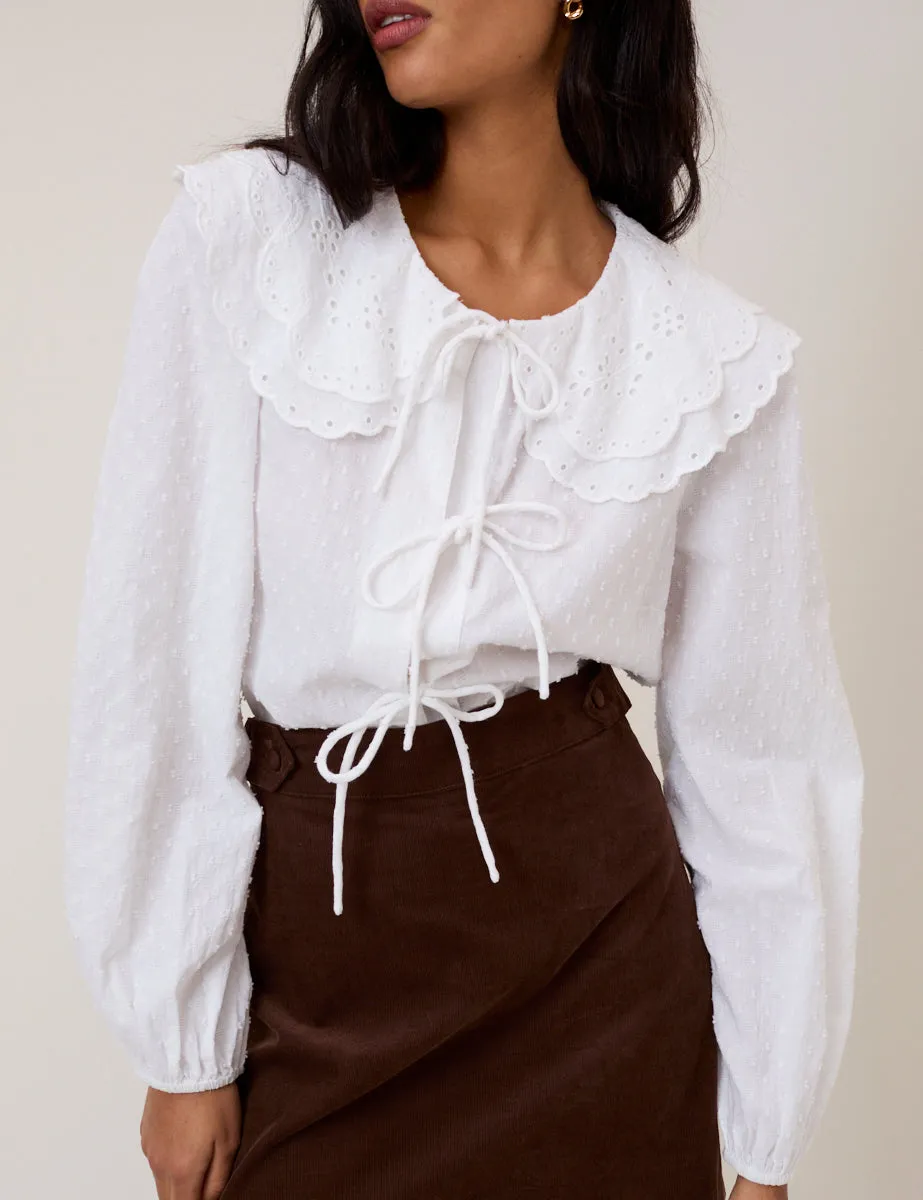 White Peter Pan Collar Tie Front Blouse sold by Nobody's Child