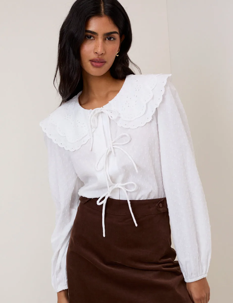 White Peter Pan Collar Tie Front Blouse sold by Nobody's Child product image thumbnail 3