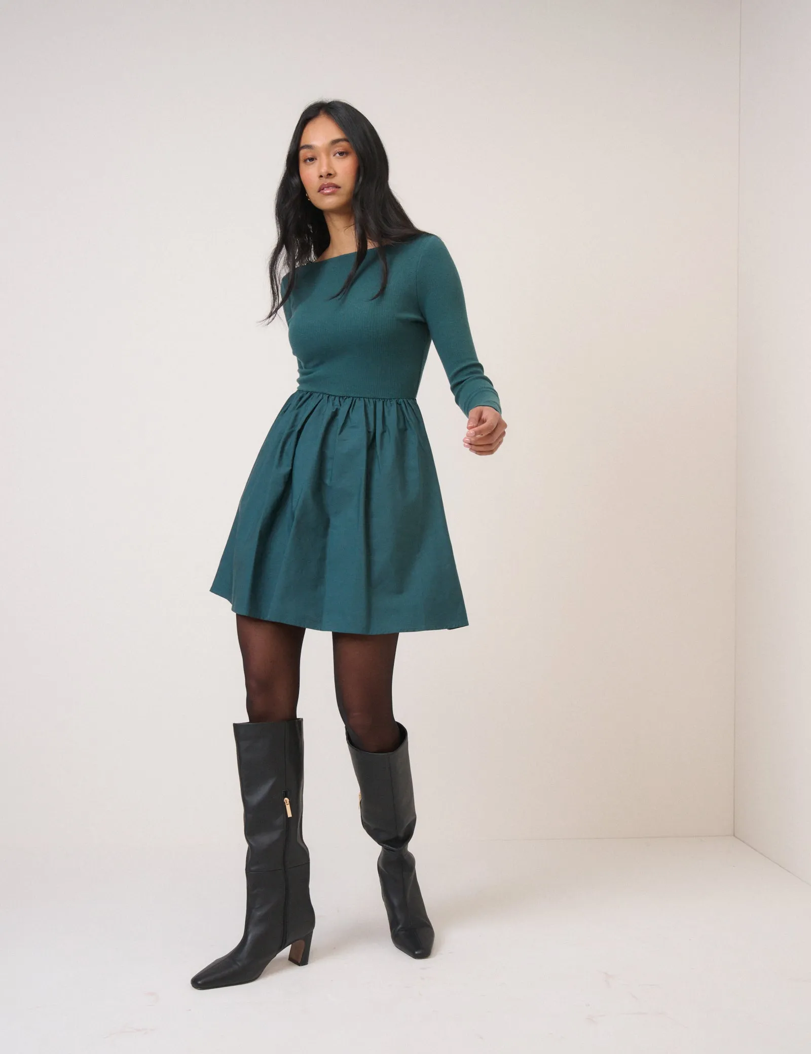Turquoise Long Sleeve A-Line Penni Mini Dress sold by Nobody's Child product image thumbnail 3