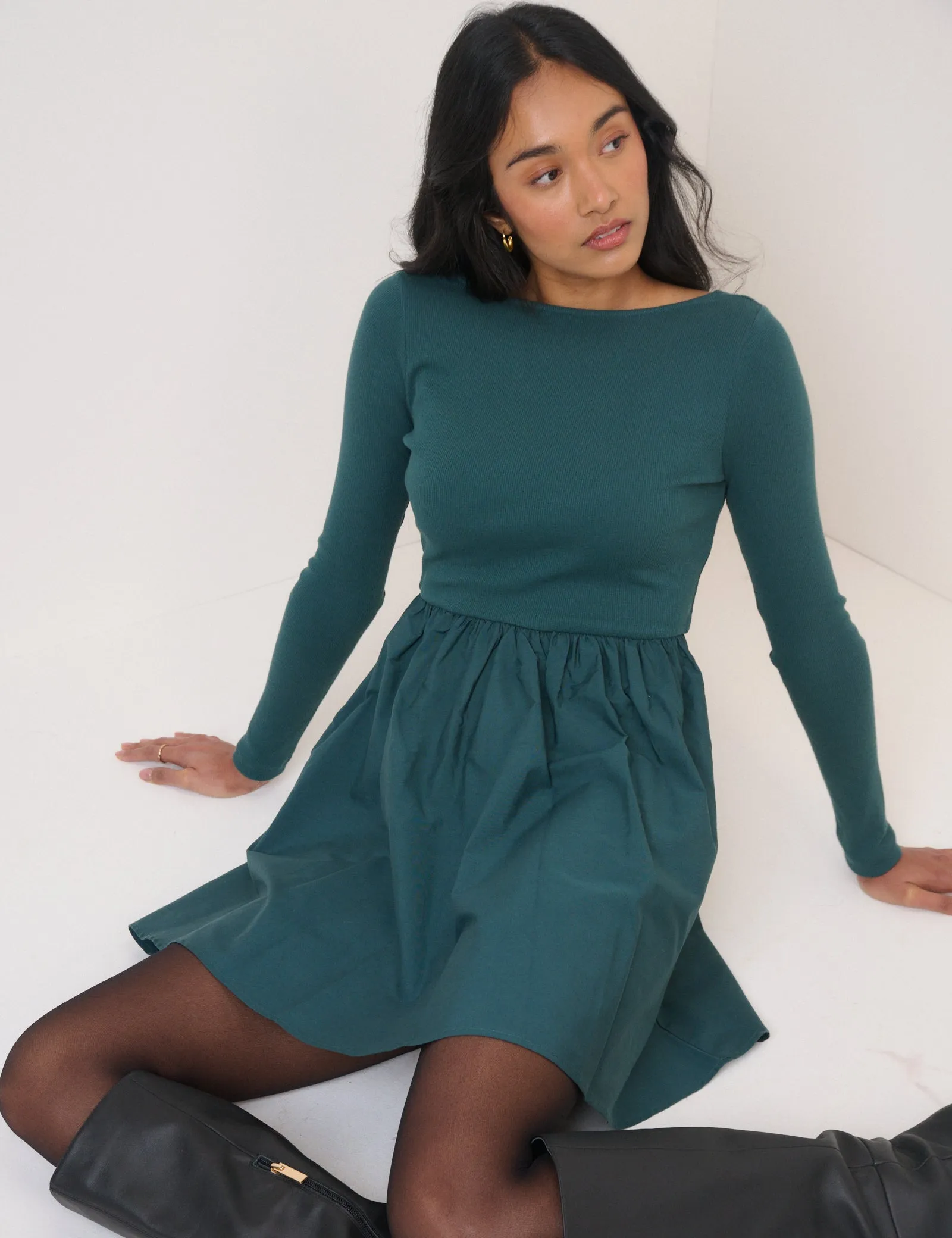 Turquoise Long Sleeve A-Line Penni Mini Dress sold by Nobody's Child