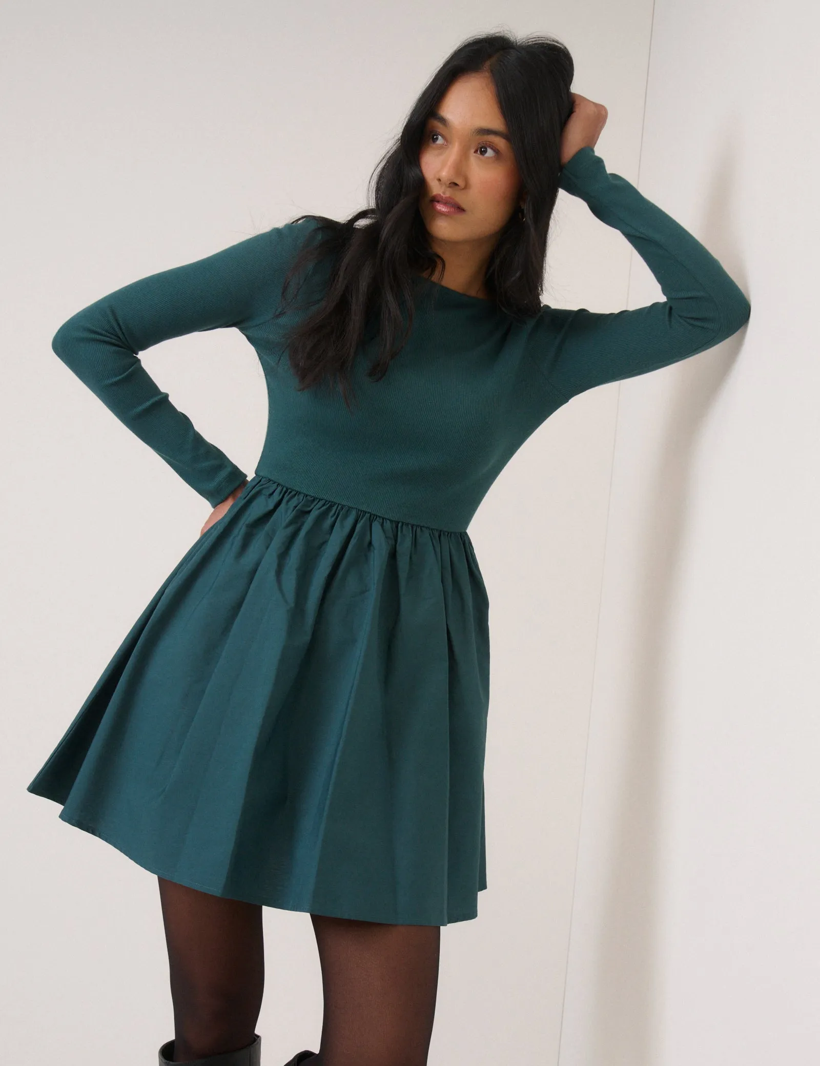 Turquoise Long Sleeve A-Line Penni Mini Dress sold by Nobody's Child product image thumbnail 4