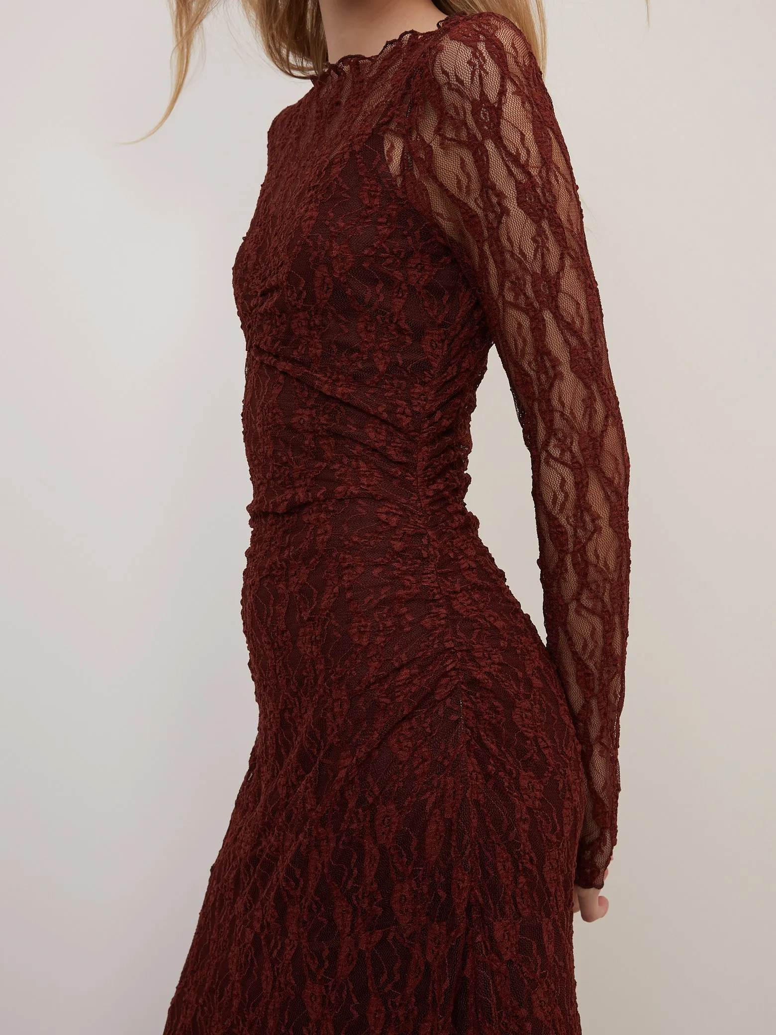 Burgundy Lace Mallory Long Sleeve Midi Dress sold by Nobody's Child product image thumbnail 3