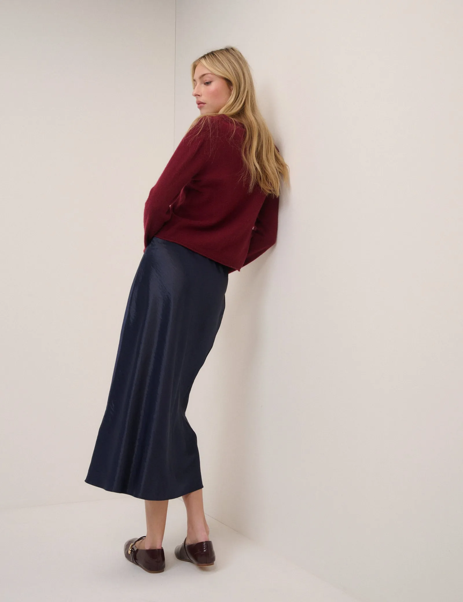 Navy Satin Mila Midi Skirt sold by Nobody's Child product image thumbnail 5