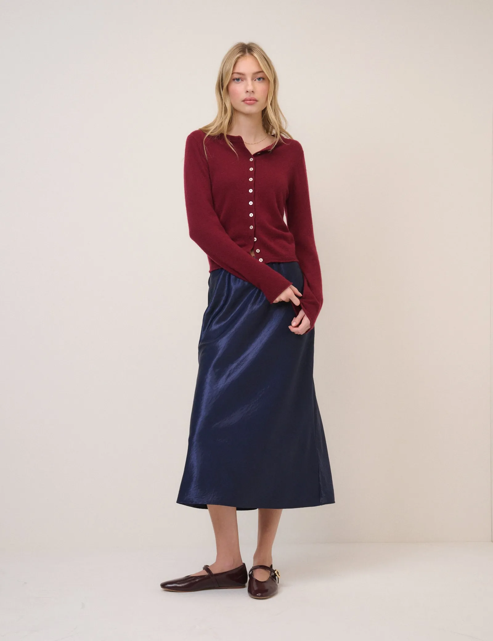 Navy Satin Mila Midi Skirt sold by Nobody's Child product image thumbnail 4