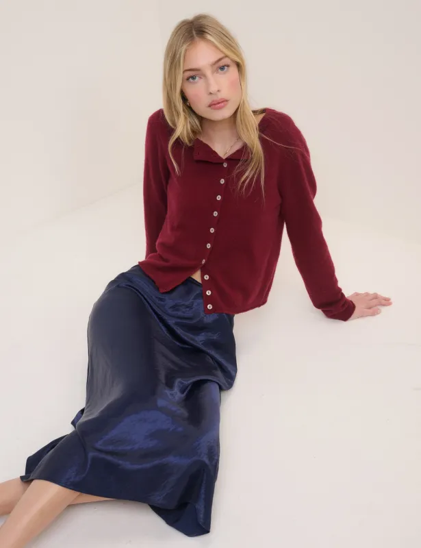 Navy Satin Mila Midi Skirt sold by Nobody's Child