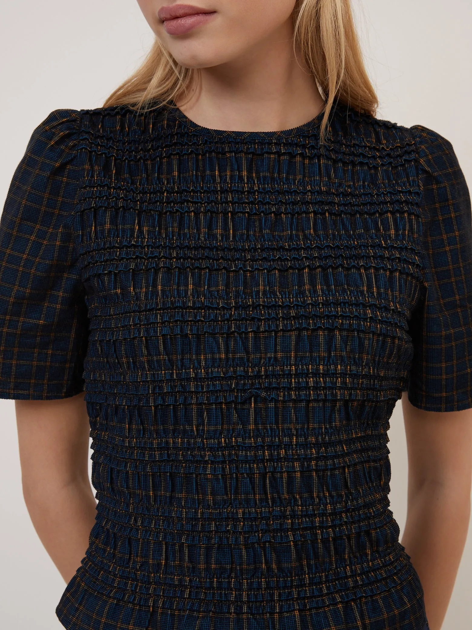 Navy Blue Check Shirred Cord Top sold by Nobody's Child product image thumbnail 3