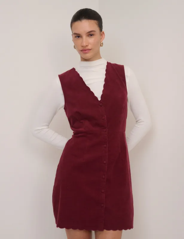 Red Cord Scallop Trim Pinafore Mini Dress sold by Nobody's Child