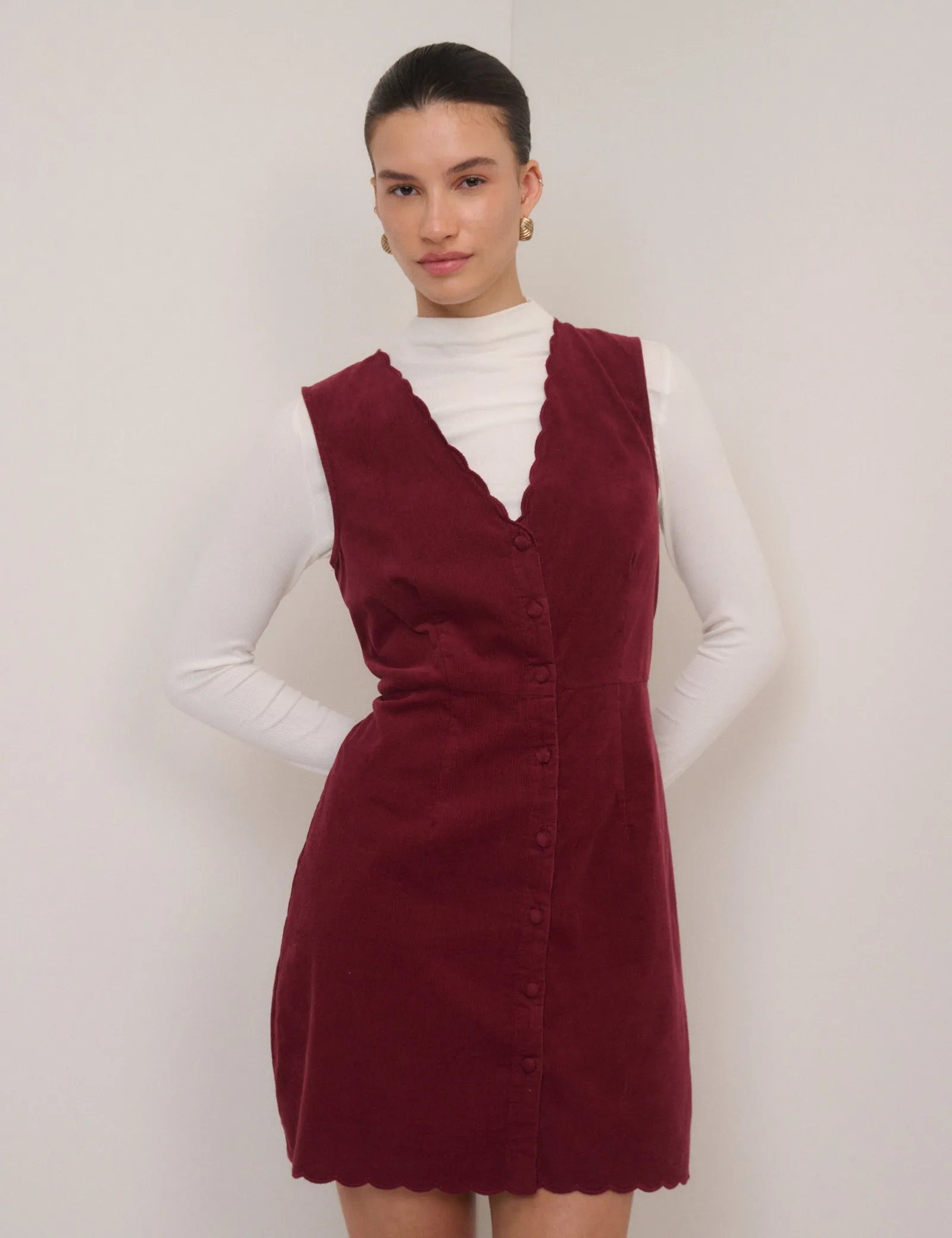 Red Cord Scallop Trim Pinafore Mini Dress sold by Nobody's Child