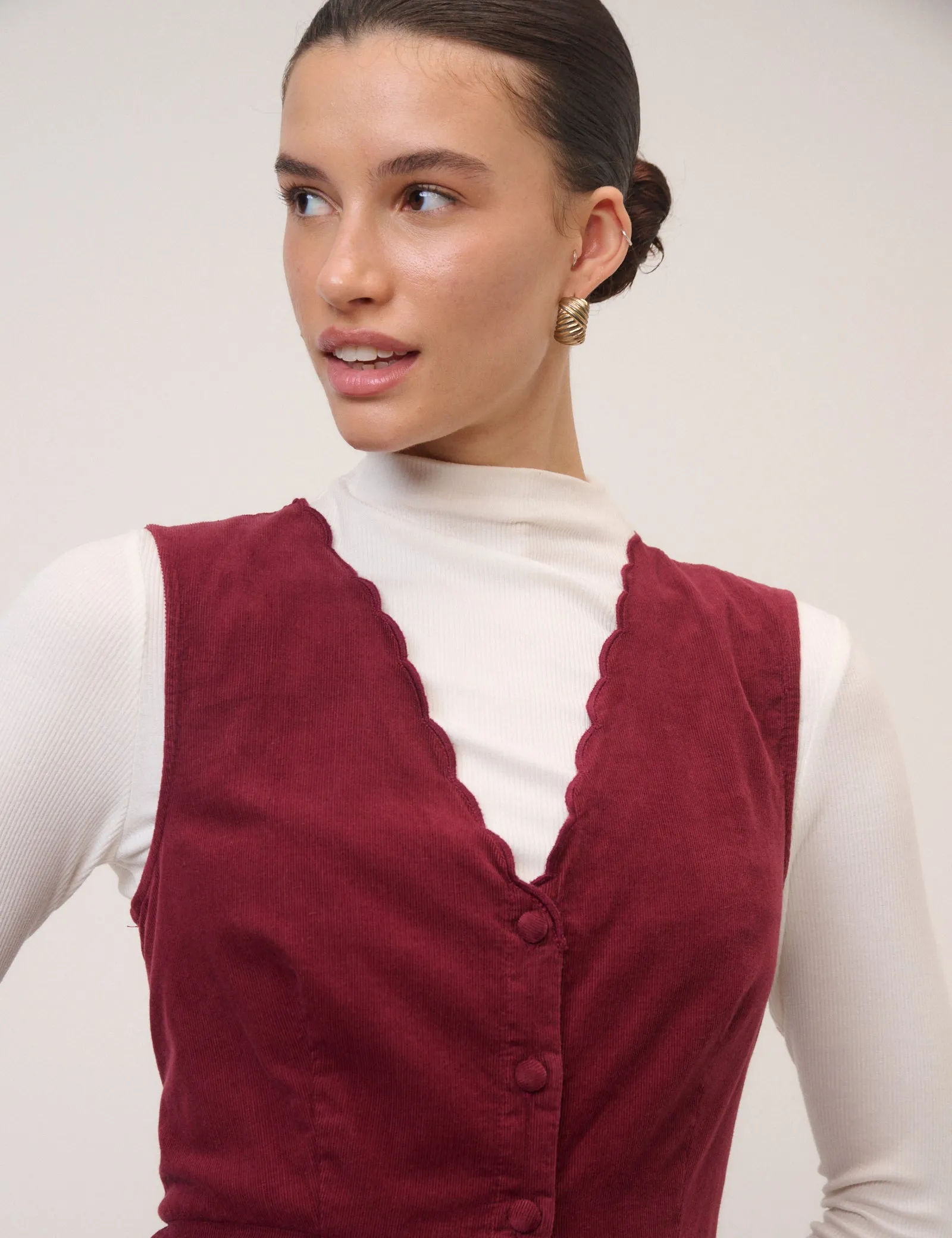 Red Cord Scallop Trim Pinafore Mini Dress sold by Nobody's Child product image thumbnail 2