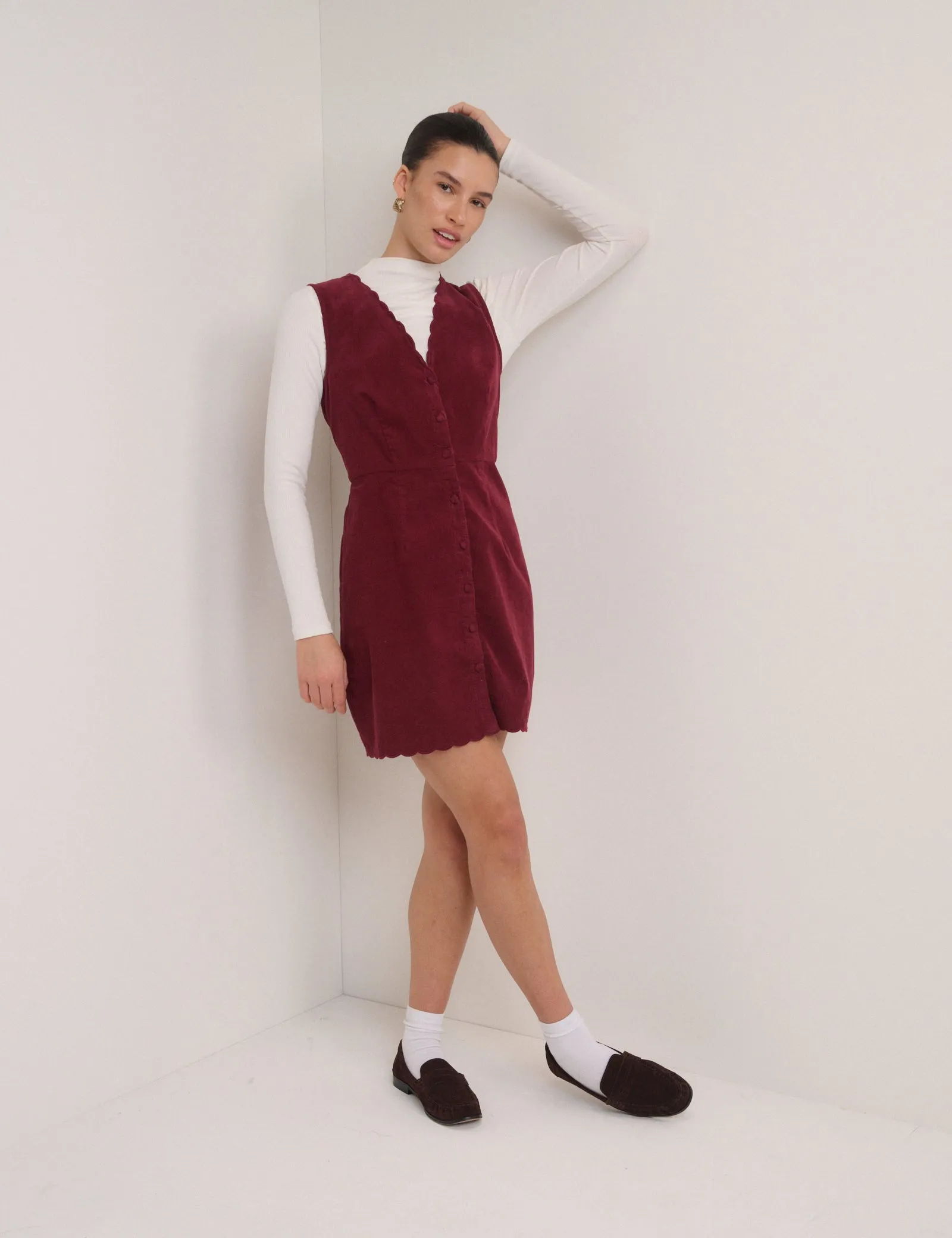 Red Cord Scallop Trim Pinafore Mini Dress sold by Nobody's Child product image thumbnail 4