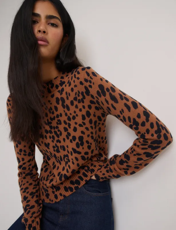 Brown Leopard Print Crew Neck Jumper sold by Nobody's Child