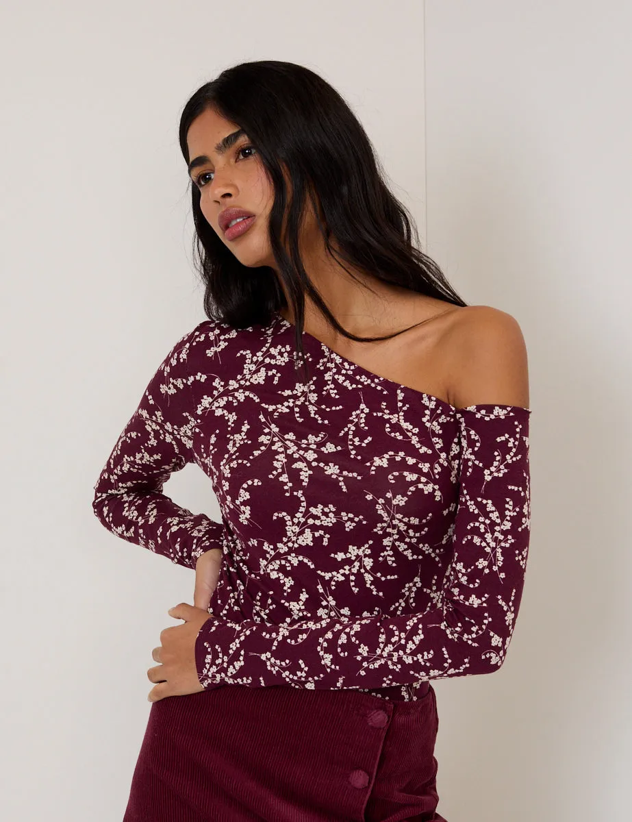 Burgundy One Shoulder Floral Top sold by Nobody's Child product image thumbnail 4