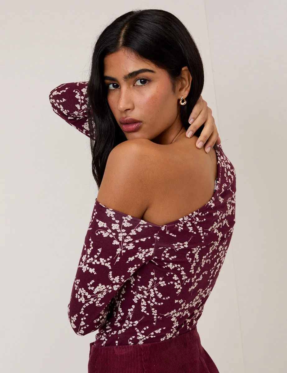Burgundy One Shoulder Floral Top sold by Nobody's Child product image thumbnail 2