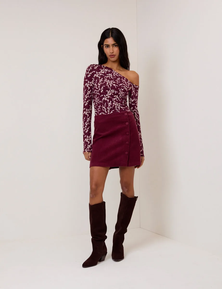 Burgundy One Shoulder Floral Top sold by Nobody's Child product image thumbnail 3