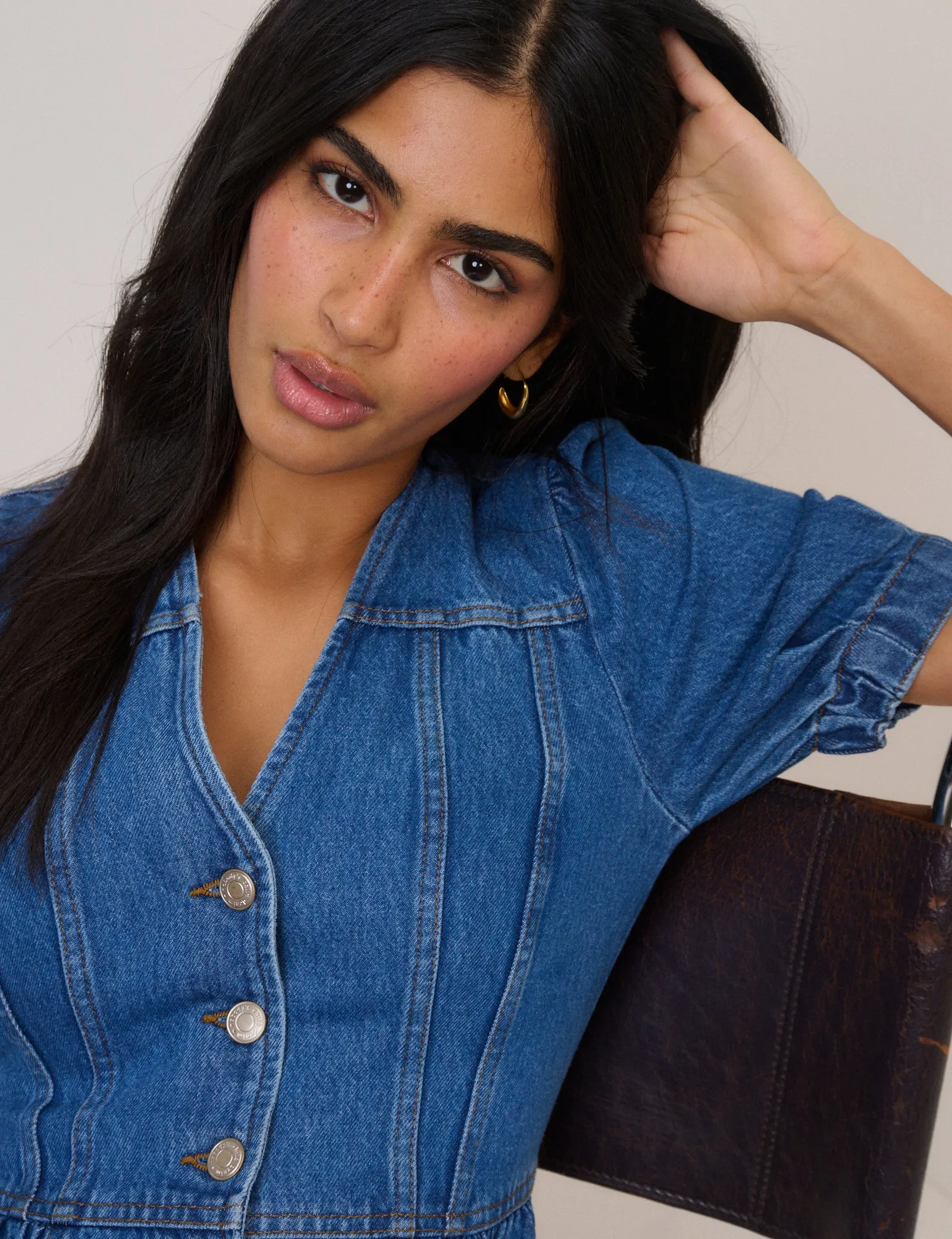 Blue Denim Puff Sleeve Sienna Midi Dress sold by Nobody's Child product image thumbnail 2