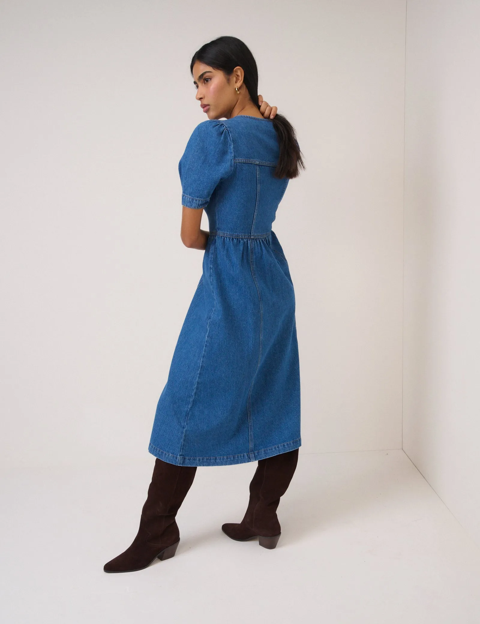 Blue Denim Puff Sleeve Sienna Midi Dress sold by Nobody's Child product image thumbnail 5