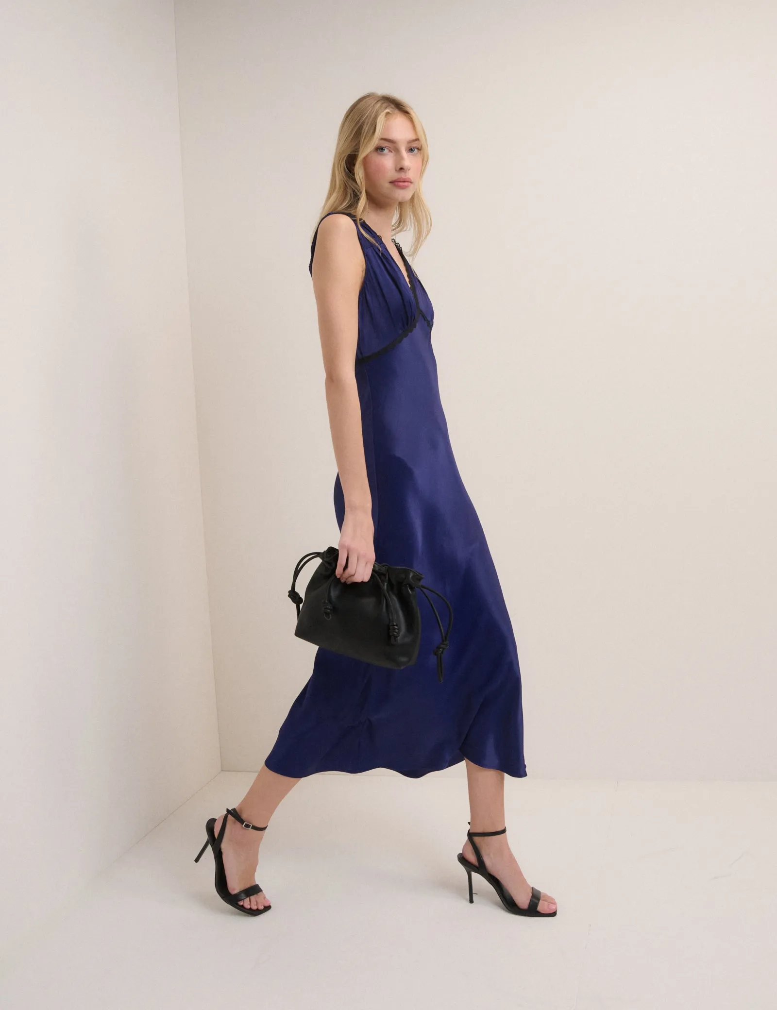 Navy Satin Ria Midi Dress sold by Nobody's Child product image thumbnail 4