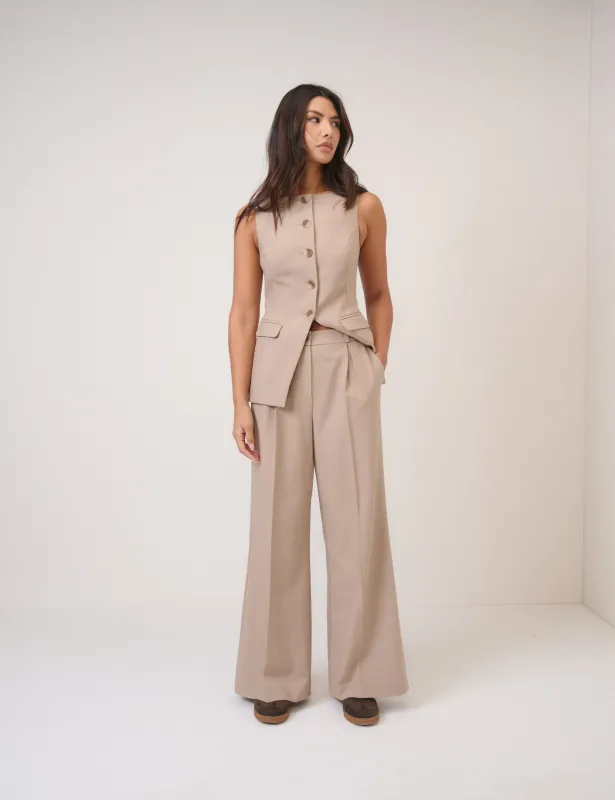 Beige Wide Leg Tailored Trousers sold by Nobody's Child