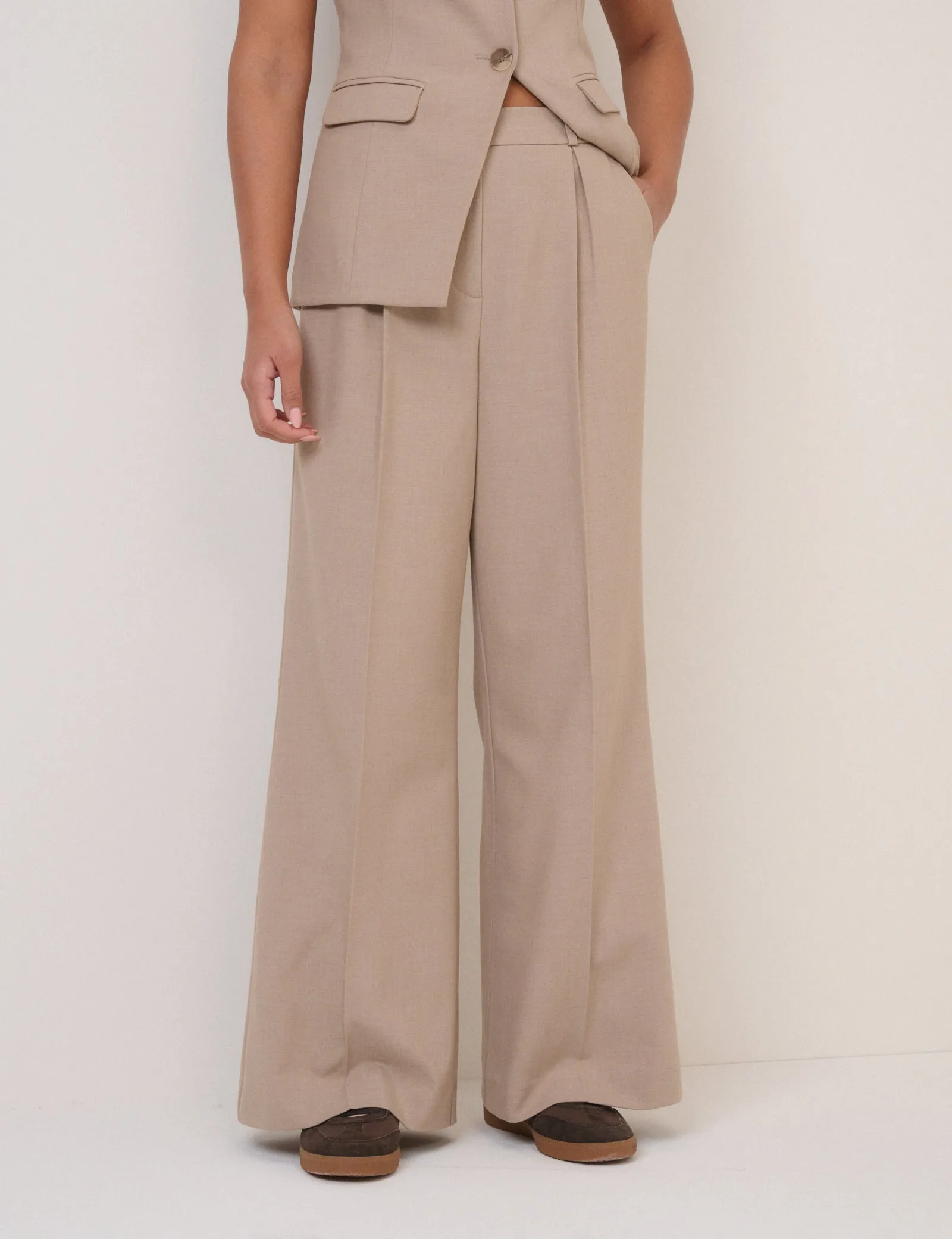 Beige Wide Leg Tailored Trousers sold by Nobody's Child product image thumbnail 4