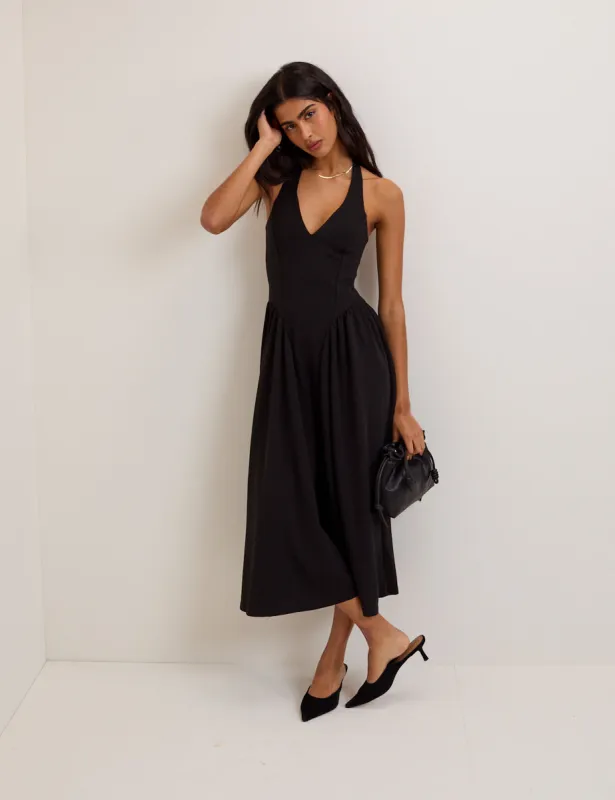 Black Halter Neck Amie Midi Dress sold by Nobody's Child