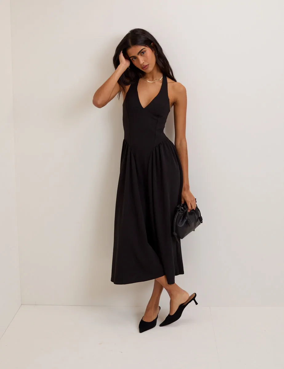 Black Halter Neck Amie Midi Dress sold by Nobody's Child