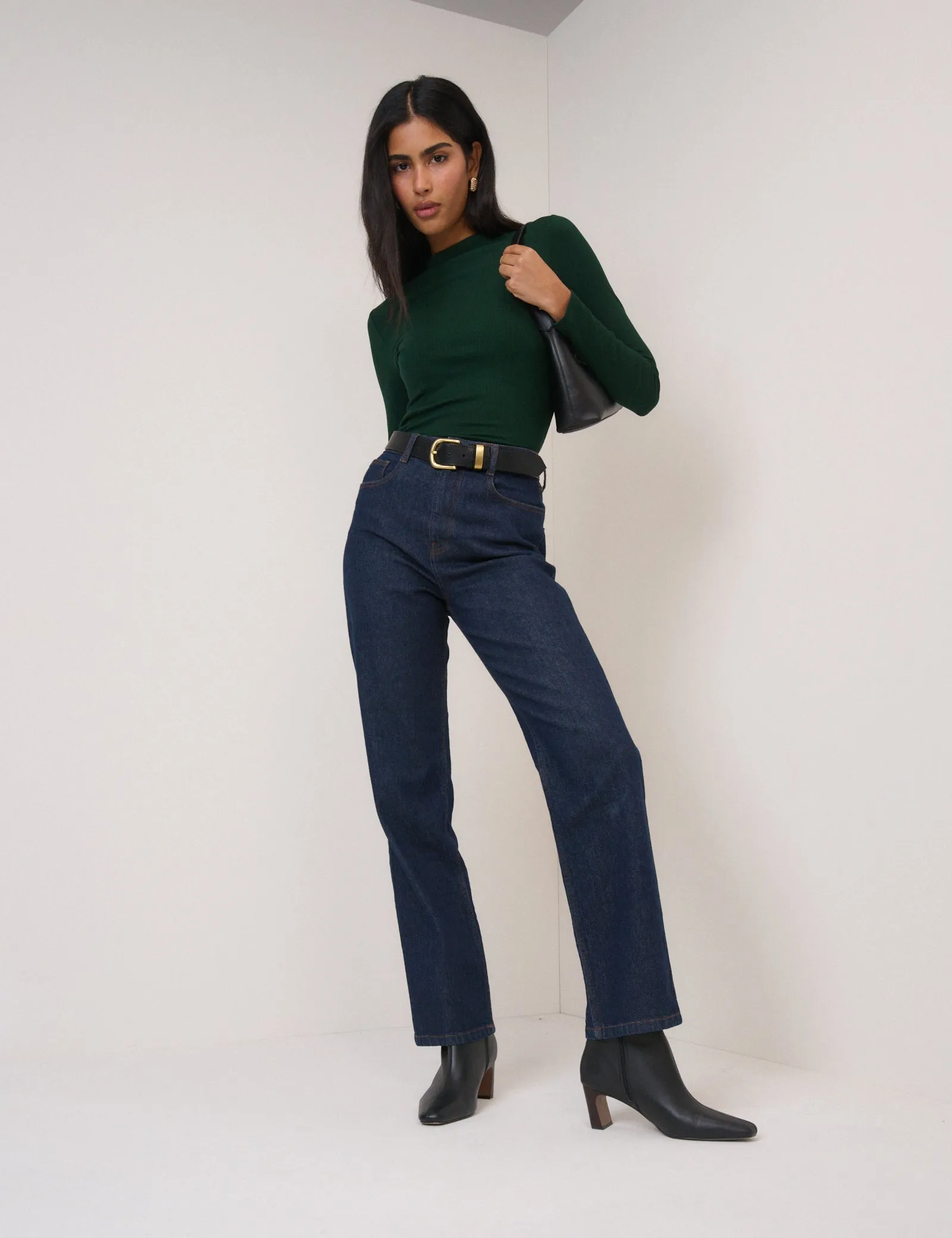 Forest Green Ribbed High Neck Long Sleeve Top sold by Nobody's Child product image thumbnail 3