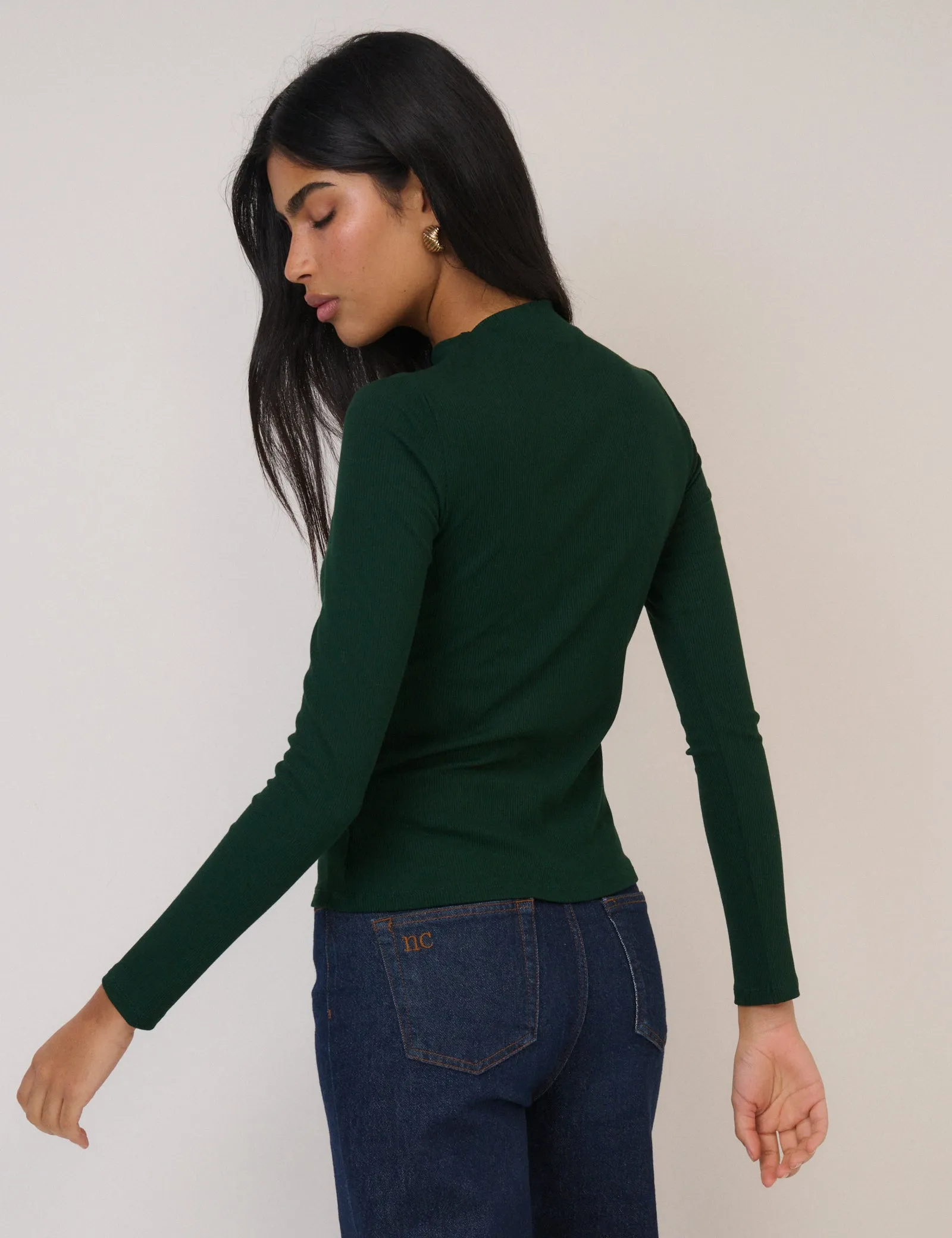 Forest Green Ribbed High Neck Long Sleeve Top sold by Nobody's Child product image thumbnail 5