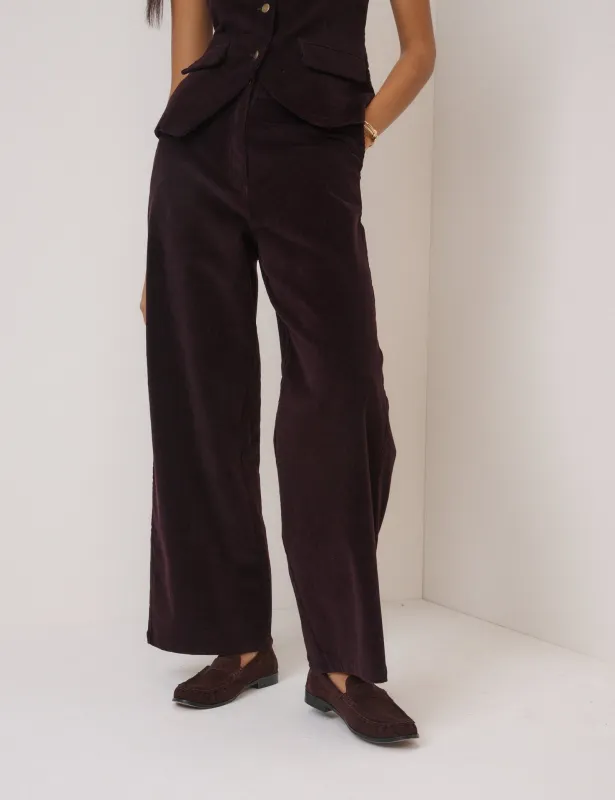 Black Cherry Cord Tailored Trousers sold by Nobody's Child