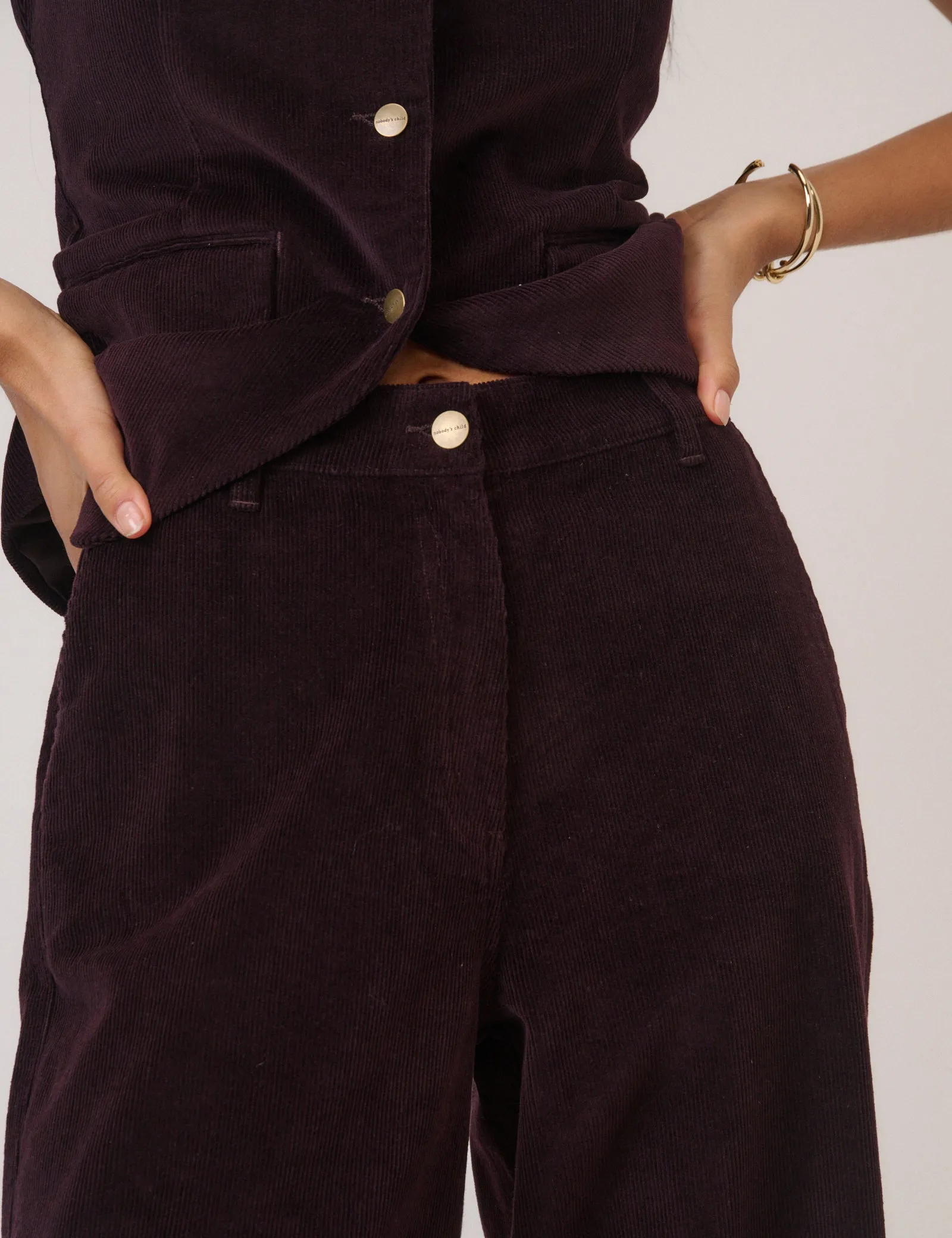 Black Cherry Cord Tailored Trousers sold by Nobody's Child product image thumbnail 3
