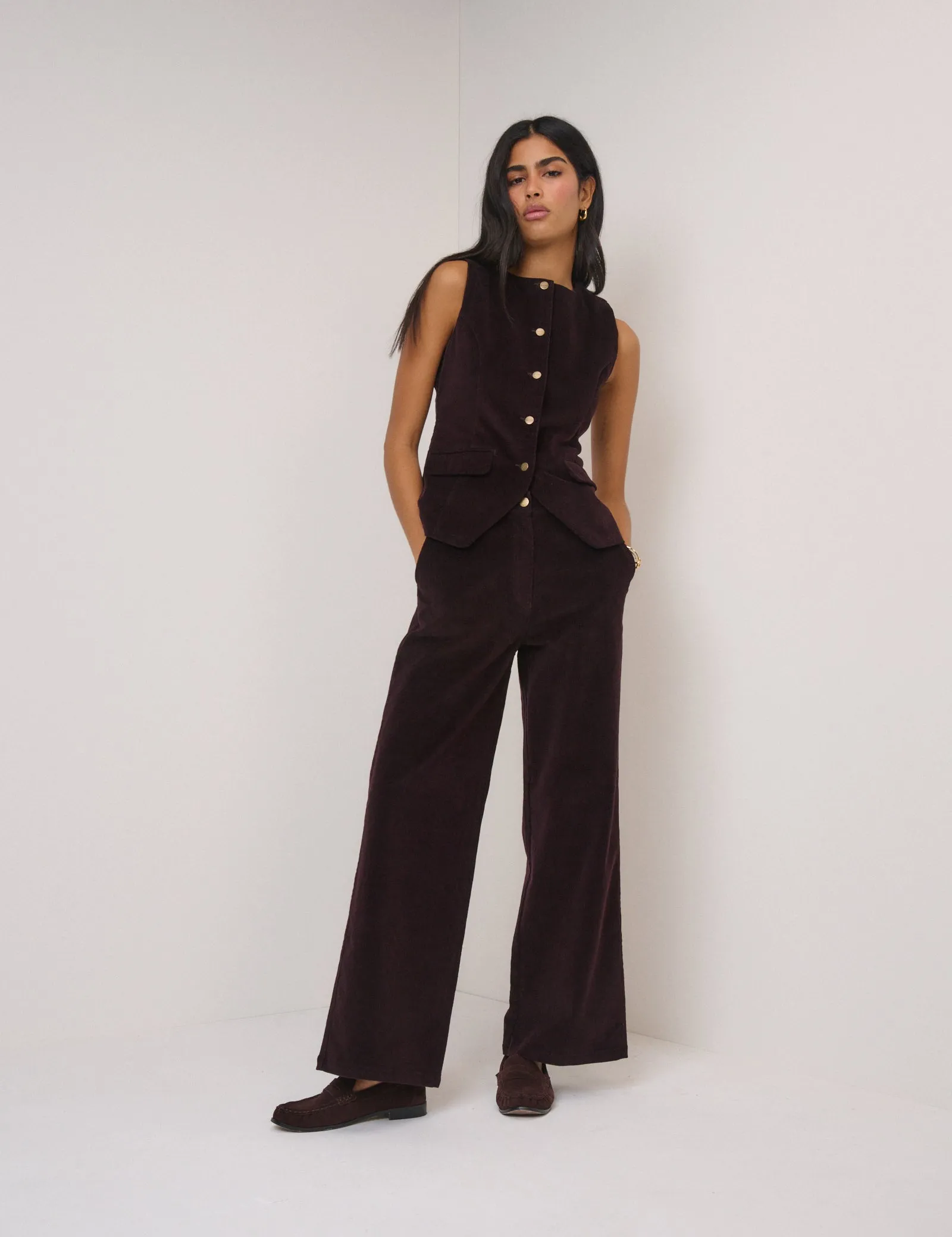 Black Cherry Cord Tailored Trousers sold by Nobody's Child product image thumbnail 2