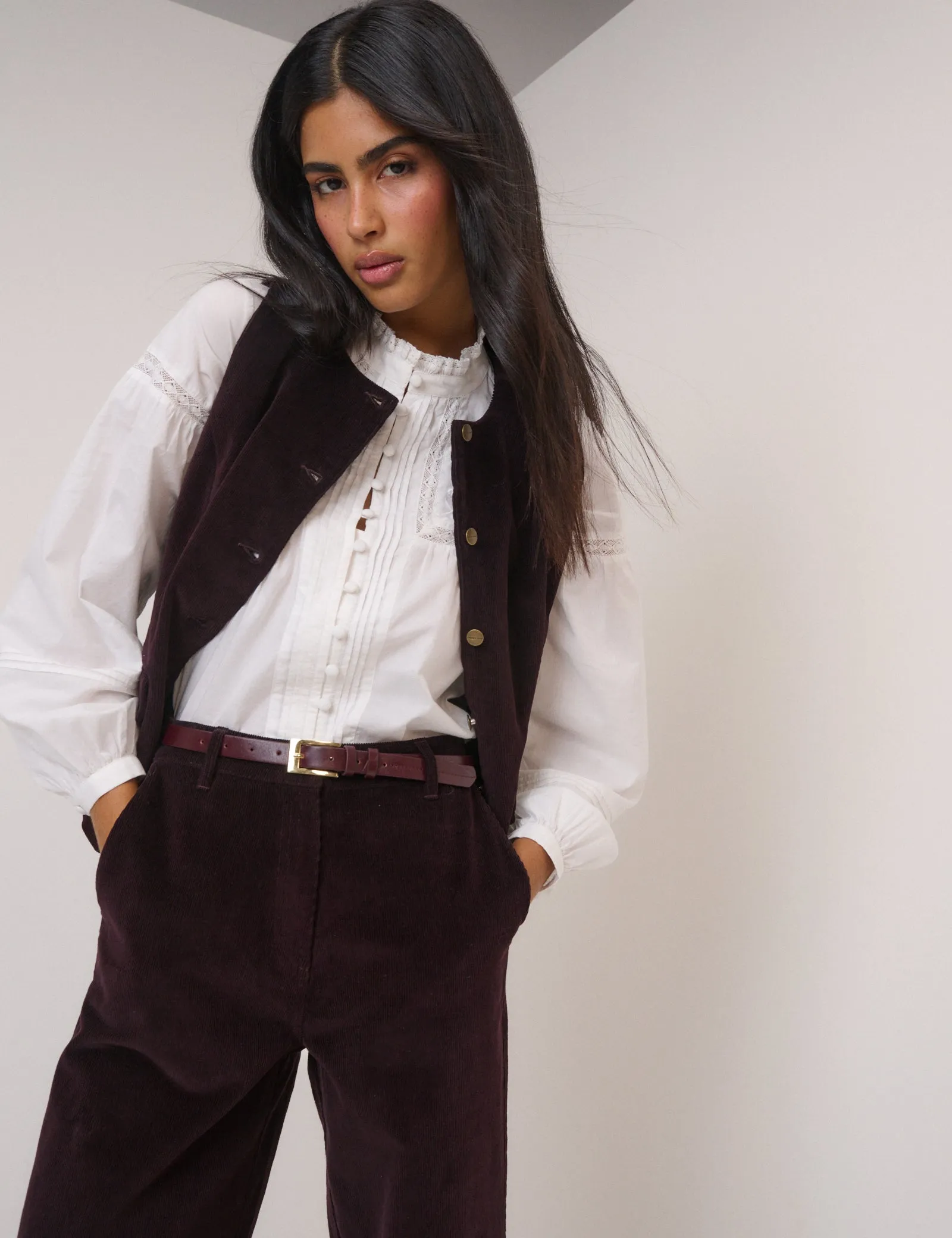 Black Cherry Cord Crew Neck Waistcoat sold by Nobody's Child product image thumbnail 4