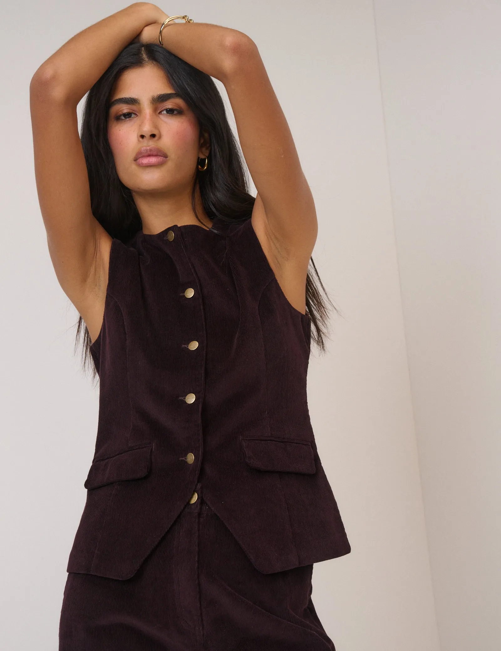 Black Cherry Cord Crew Neck Waistcoat sold by Nobody's Child product image thumbnail 2