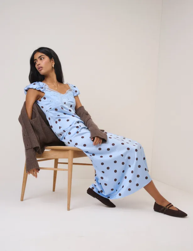Blue Polka Dot Ava Midi Dress sold by Nobody's Child