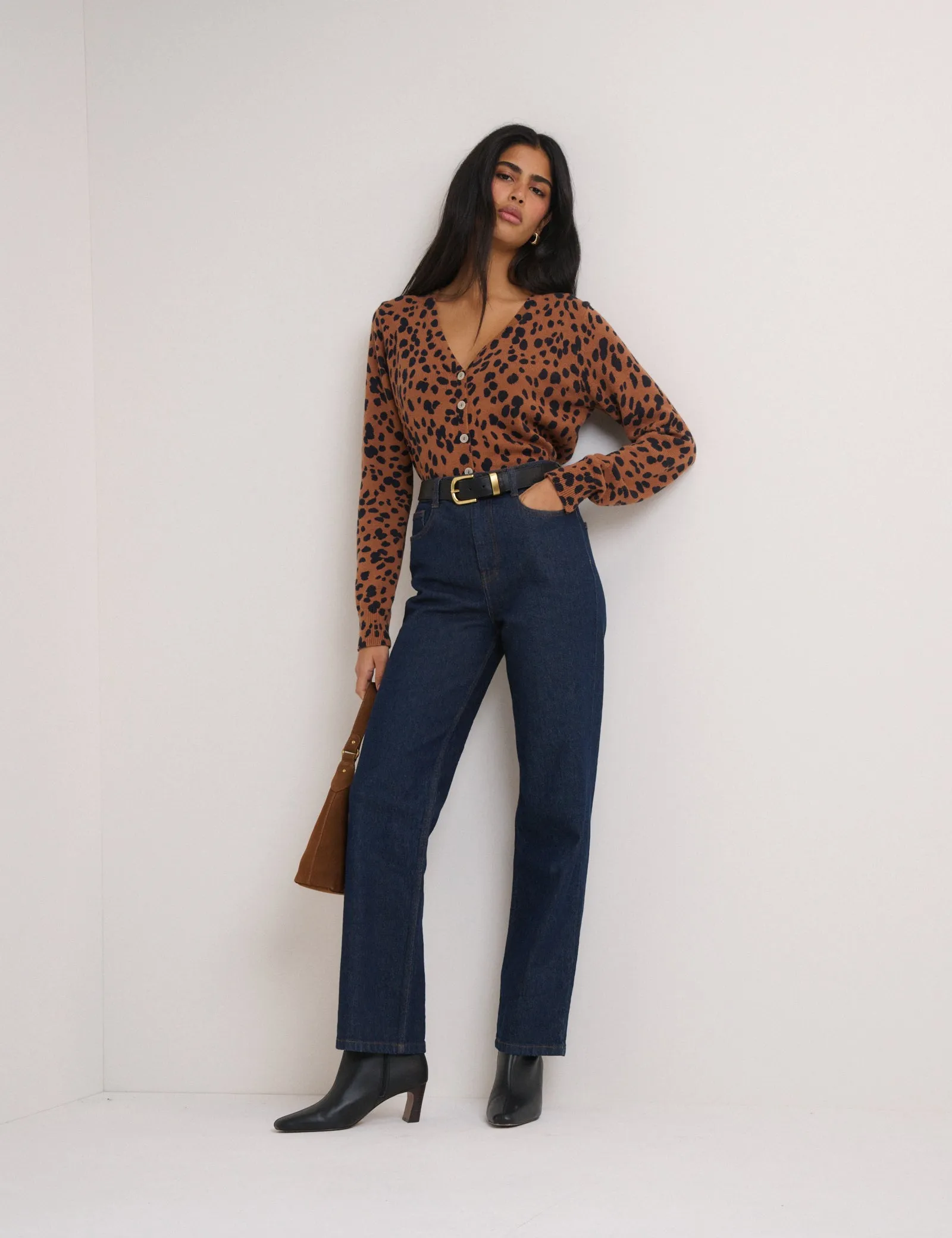 Brown Leopard Print Long Sleeve V-Neck Cardigan sold by Nobody's Child product image thumbnail 4