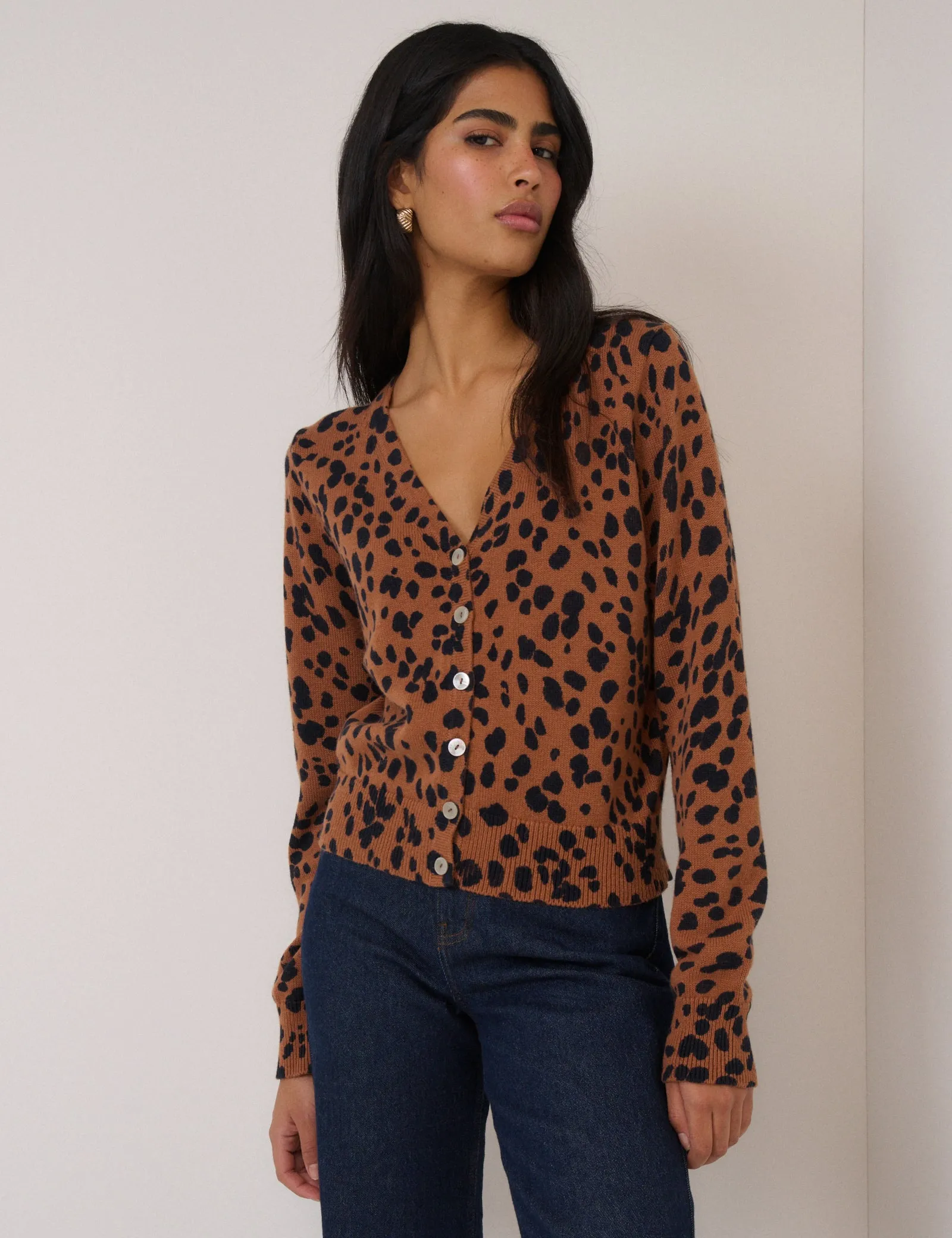 Brown Leopard Print Long Sleeve V-Neck Cardigan sold by Nobody's Child