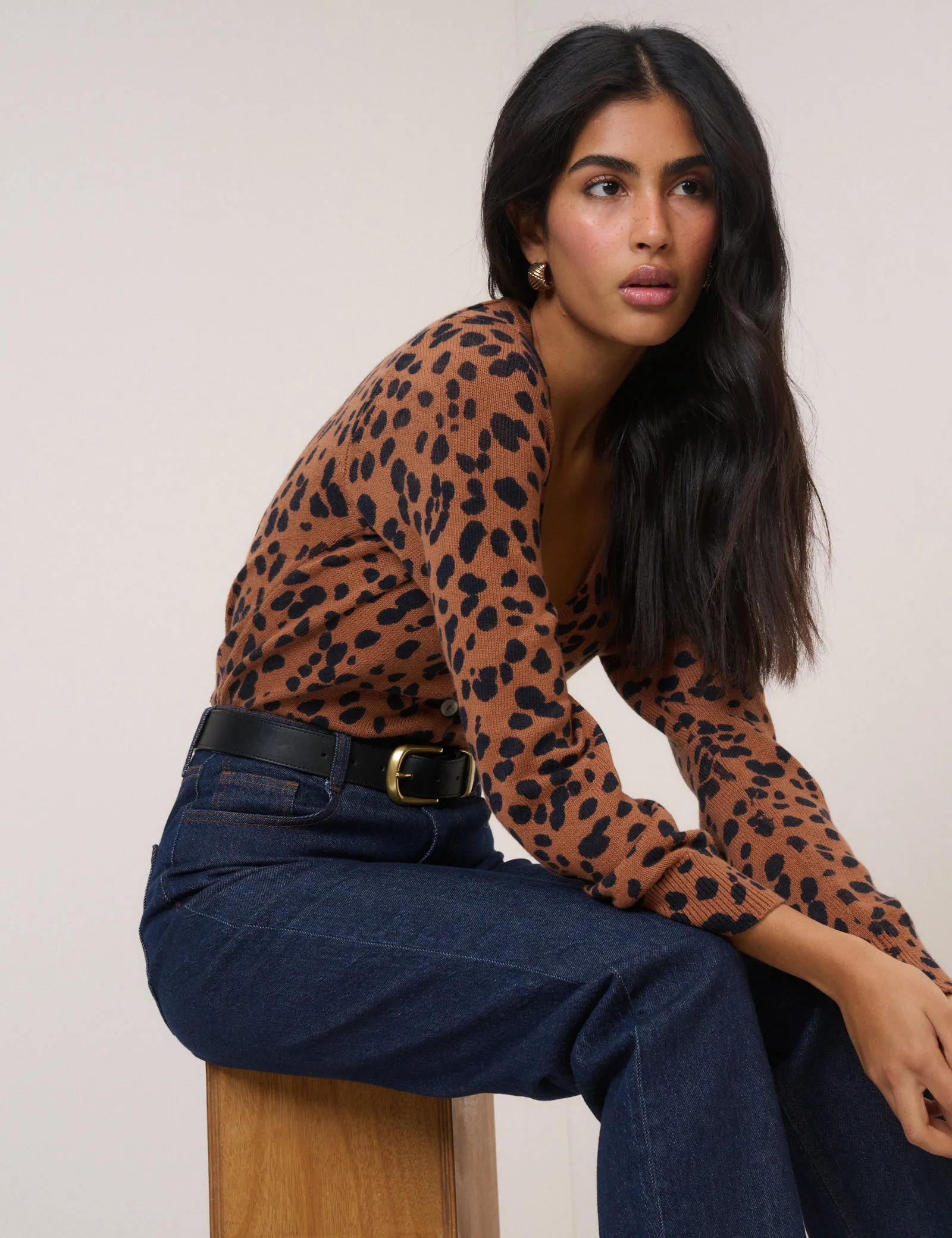 Brown Leopard Print Long Sleeve V-Neck Cardigan sold by Nobody's Child product image thumbnail 5