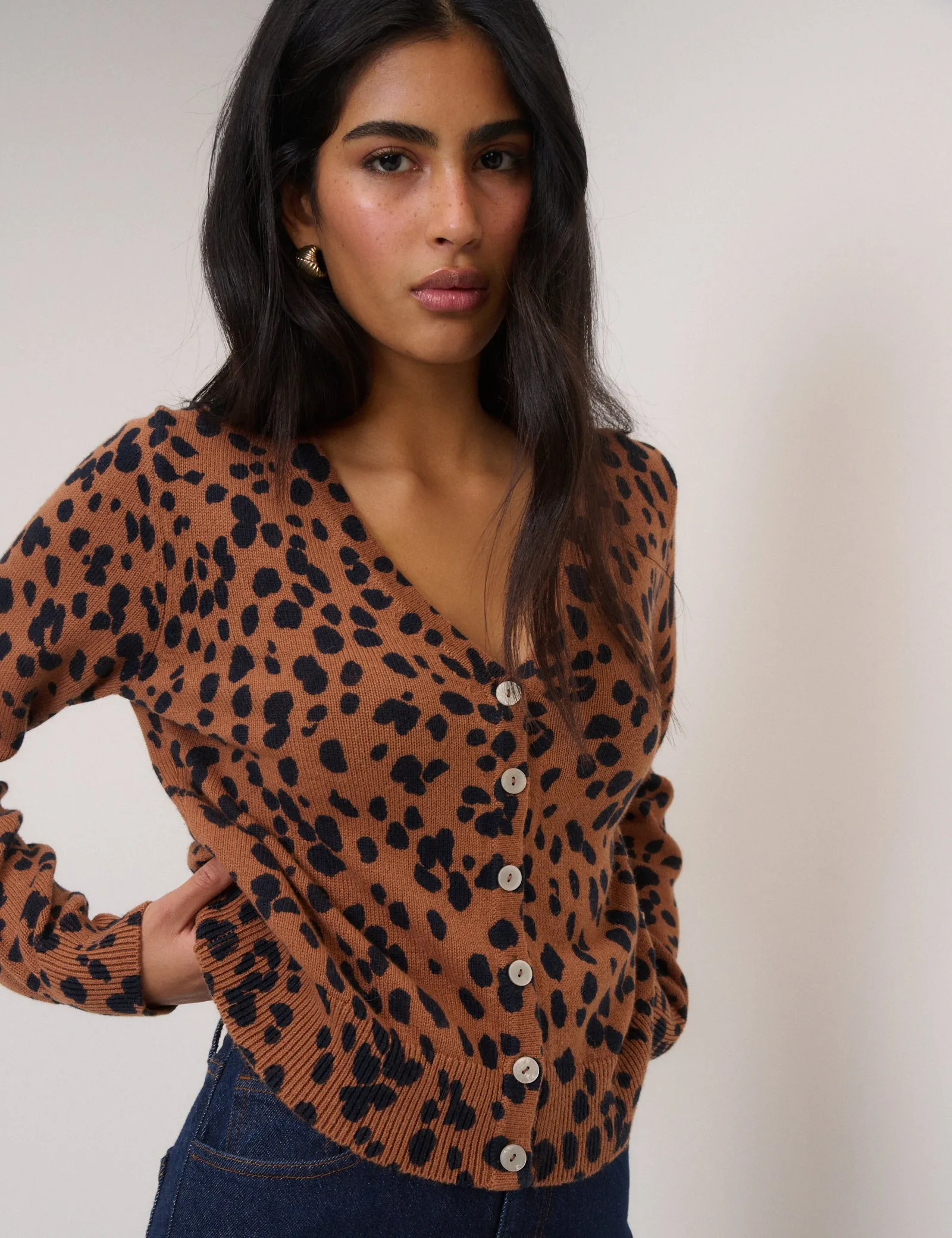 Brown Leopard Print Long Sleeve V-Neck Cardigan sold by Nobody's Child product image thumbnail 2